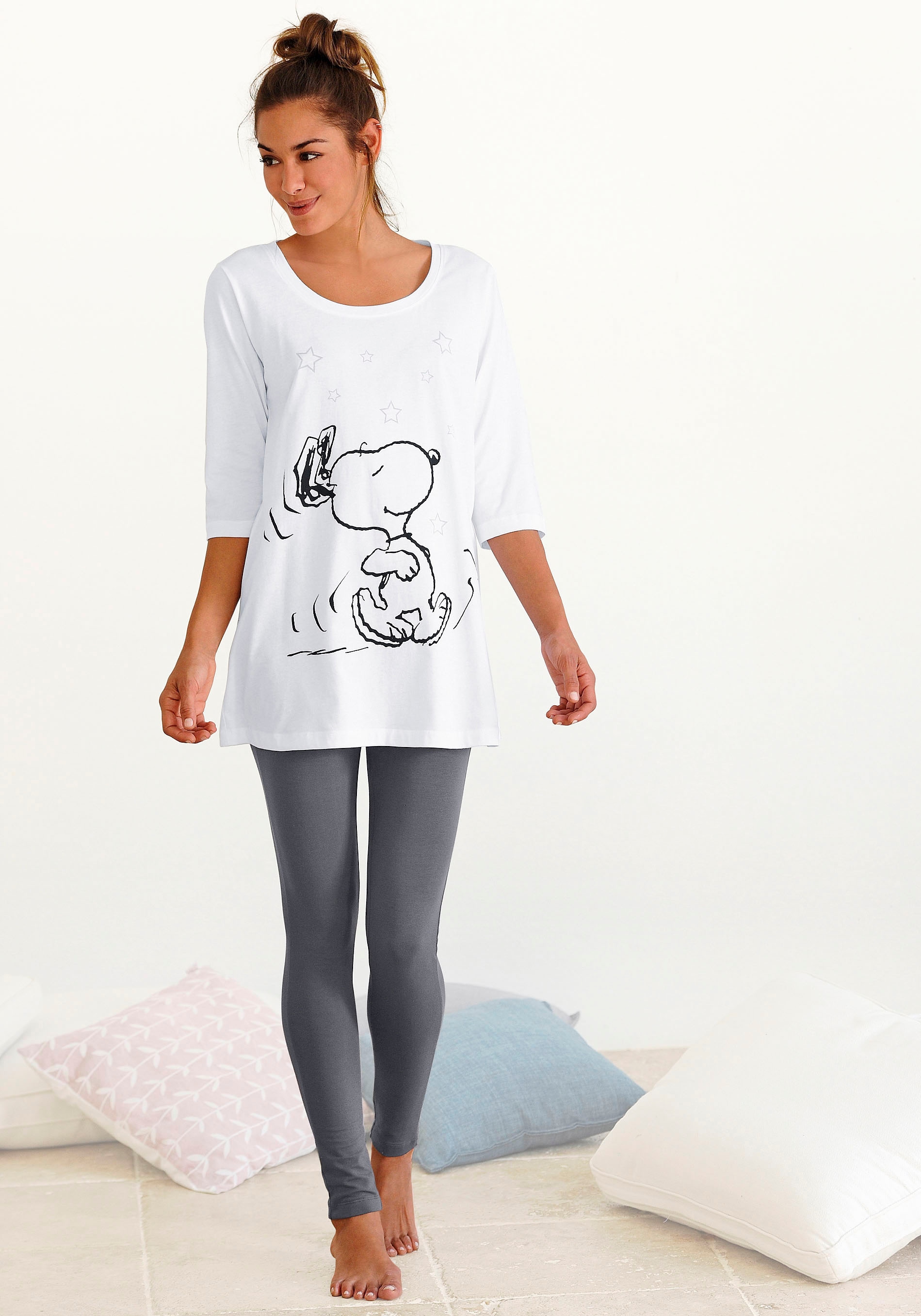 Peanuts Pyjama, mit Leggings legerem Snoopyprint mit und Shirt