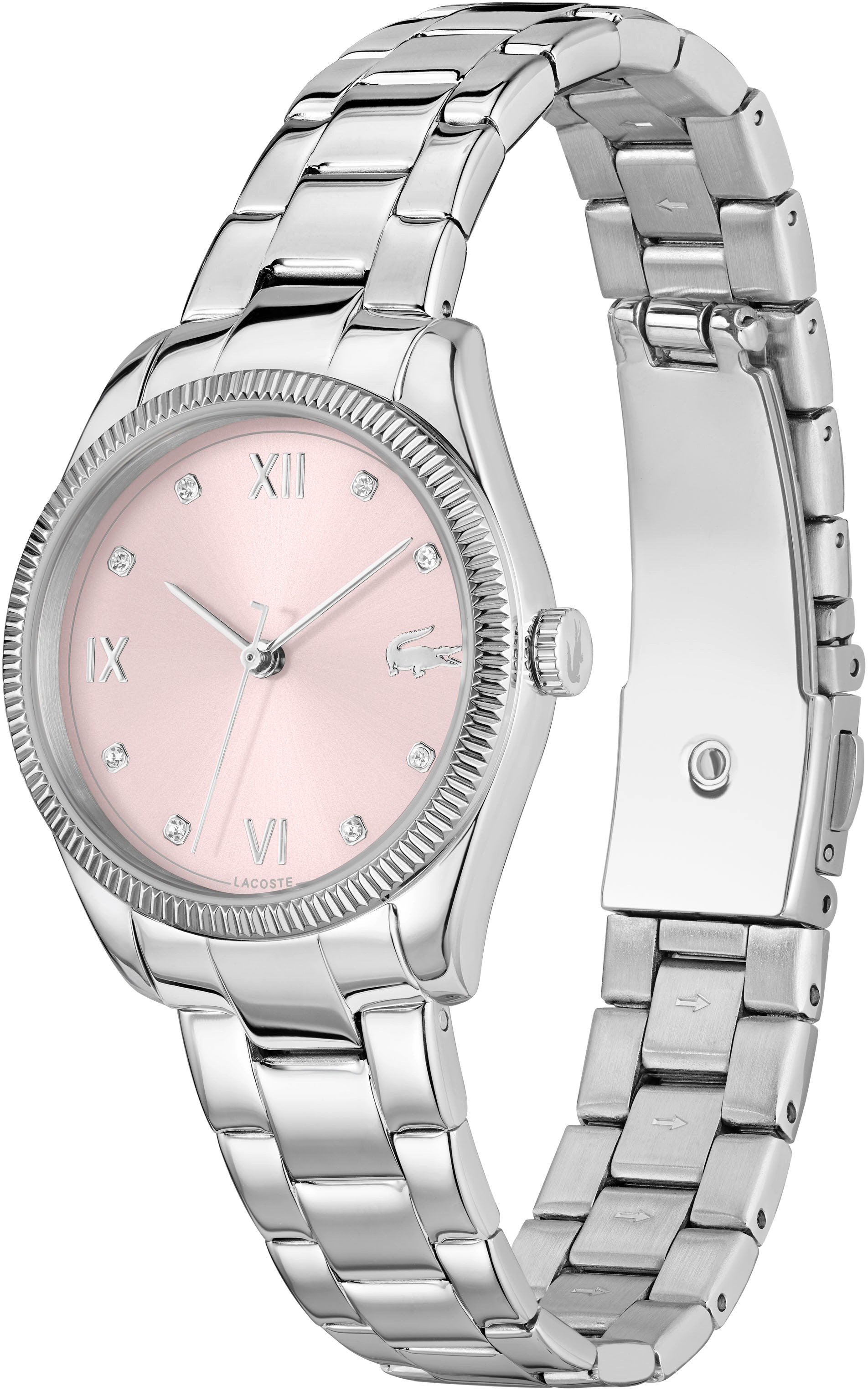 Lacoste Quarzuhr »LACOSTE PARISIENNE«, Armbanduhr, Damenuhr, Edelstahlarmband, analog, Glassteine