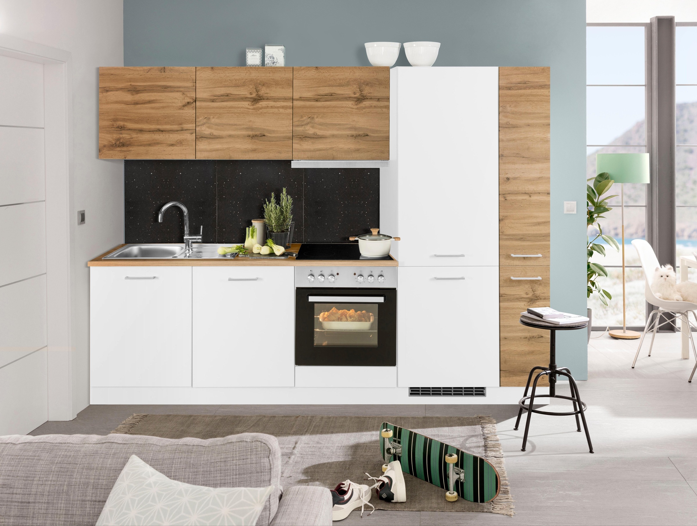 KOCHSTATION Küchenzeile »KS-Kehl«, mit E-Geräten, Breite 270 cm, inkl. Kühl günstig online kaufen
