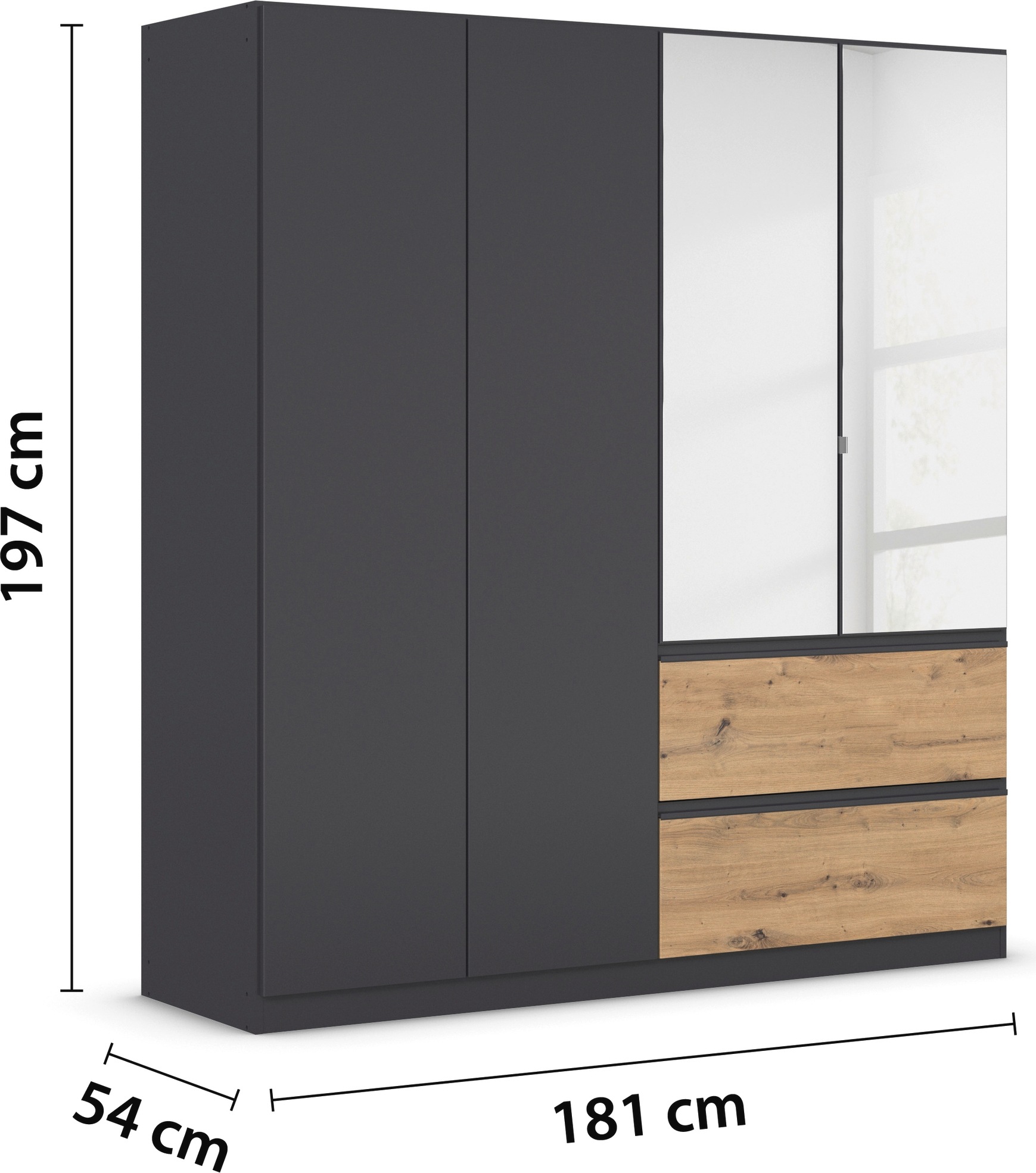 rauch Drehtürenschrank »Kleiderschrank Schrank Garderobe Wäscheschrank COSTA in 3 Breiten«, mit Spiegel, grifflose Front und Push-to-Open Funktion MADE IN GERMANY