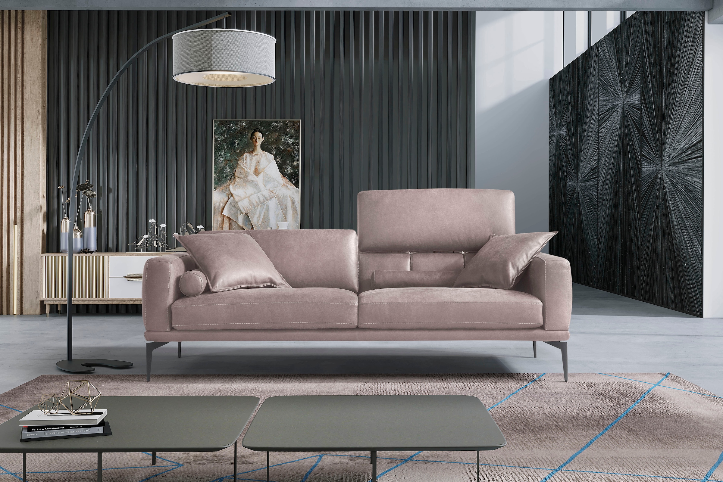 Egoitaliano 2,5-Sitzer »Masu, Designsofa mit erstklassigem Sitzkomfort«, inkl. 2 Kissenrollen, Rückenelemente manuell verstellbar, Metallfüße
