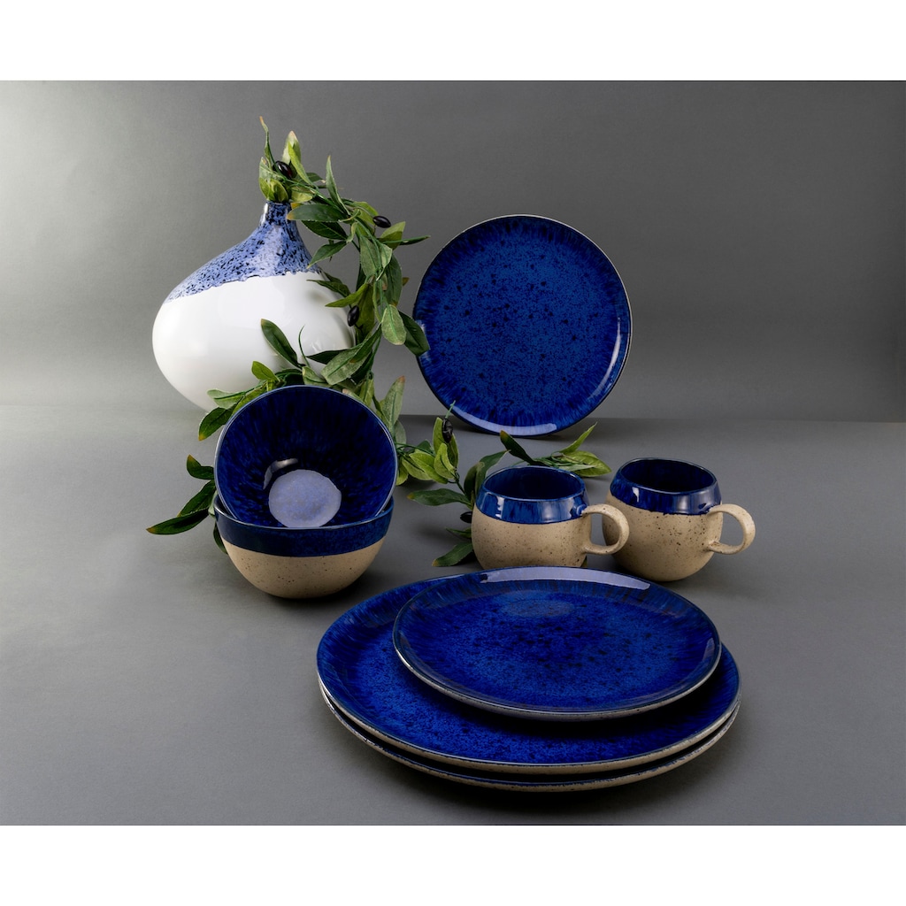 CreaTable Kombiservice »Geschirr-Set Deep Blue Sea«, (Set, 8 tlg., Kaffeeservice und Tafelservice im Set, für 2 Personen)