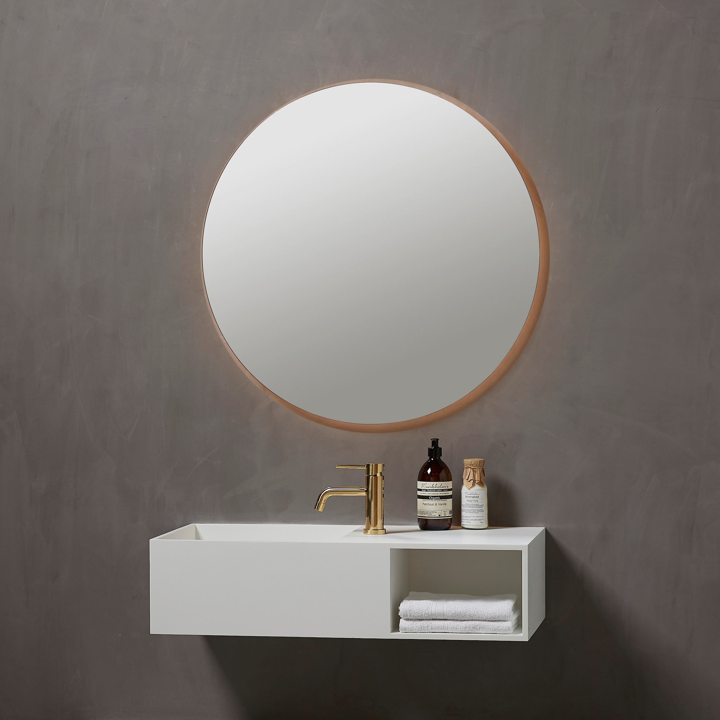 LOEVSCHALL Badspiegel »Nibe Rund, Spiegel mit Hintergrundbeleuchtung« Badezimmerspiegel mit LED Beleuchtung silberfarben