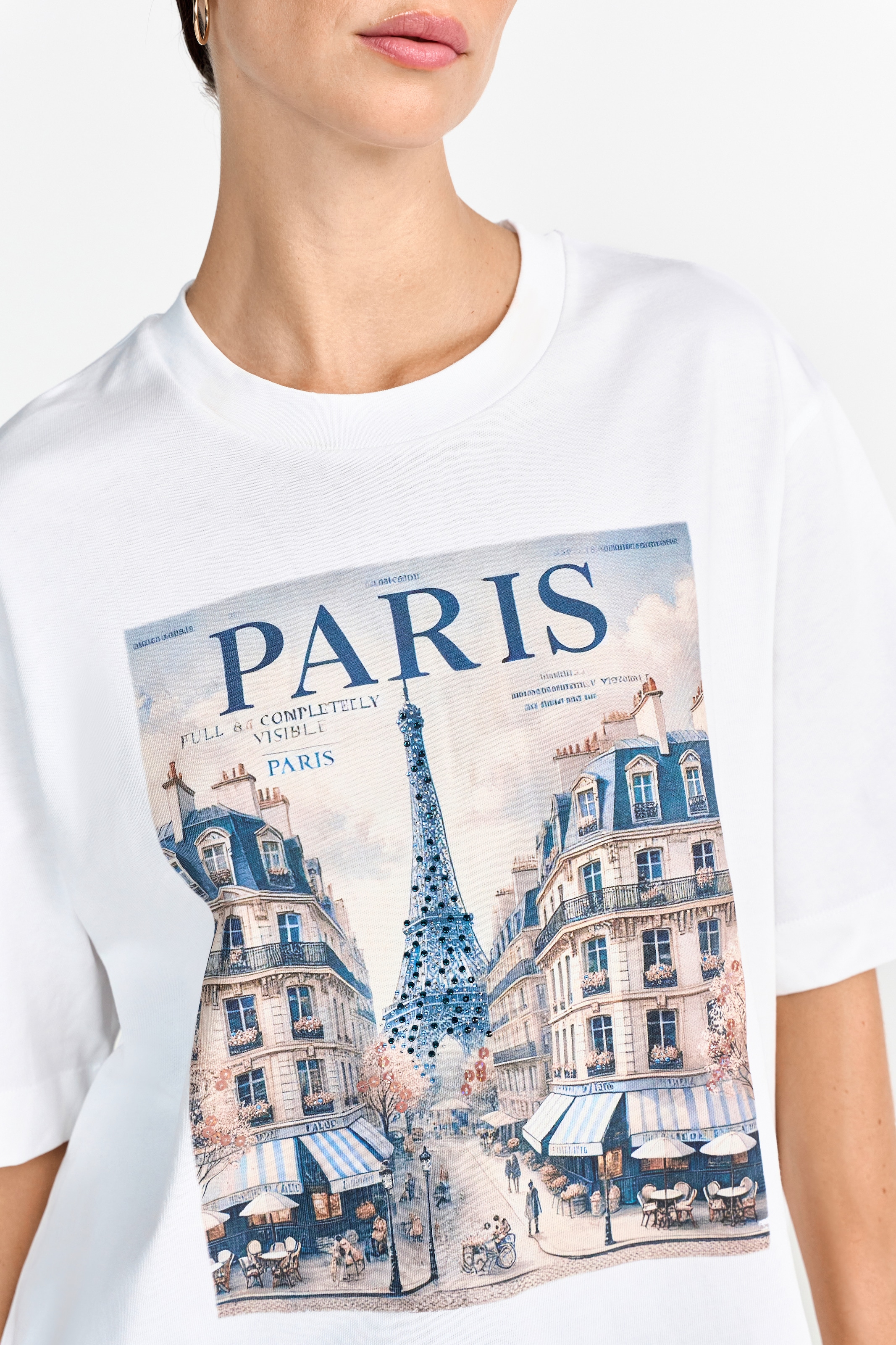 RICHROYAL T-Shirt mit nostalgischem Print und Strasssteinen, Rundhals, casual fit