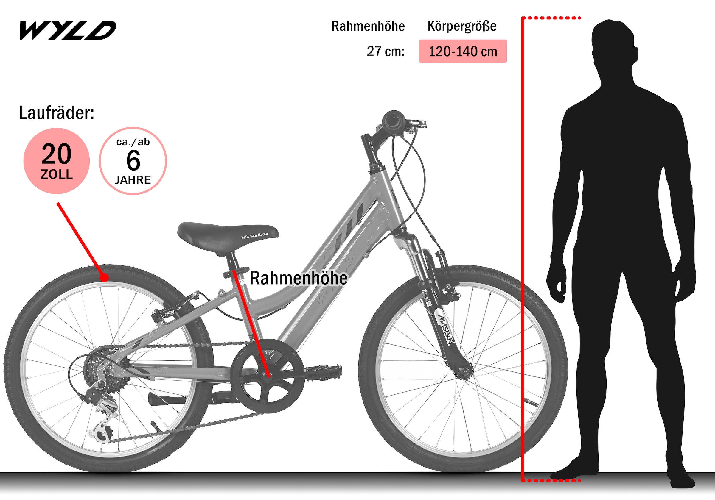 Dacapo Kinderfahrrad »20" Mistral Gelb 6 Gänge RH 27 cm - Ab 6 Jahre« 6 Gang Kettenschaltung