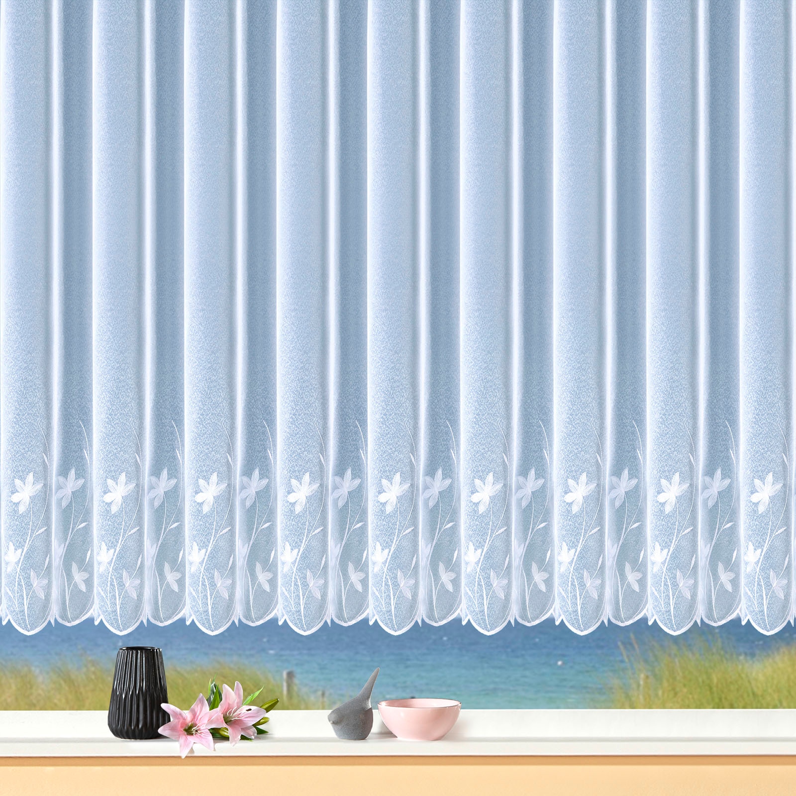 Weckbrodt Gardine »Florenz« Kräuselband 1 Stk. tlg. echte Stickerei, Sablè, günstig online kaufen