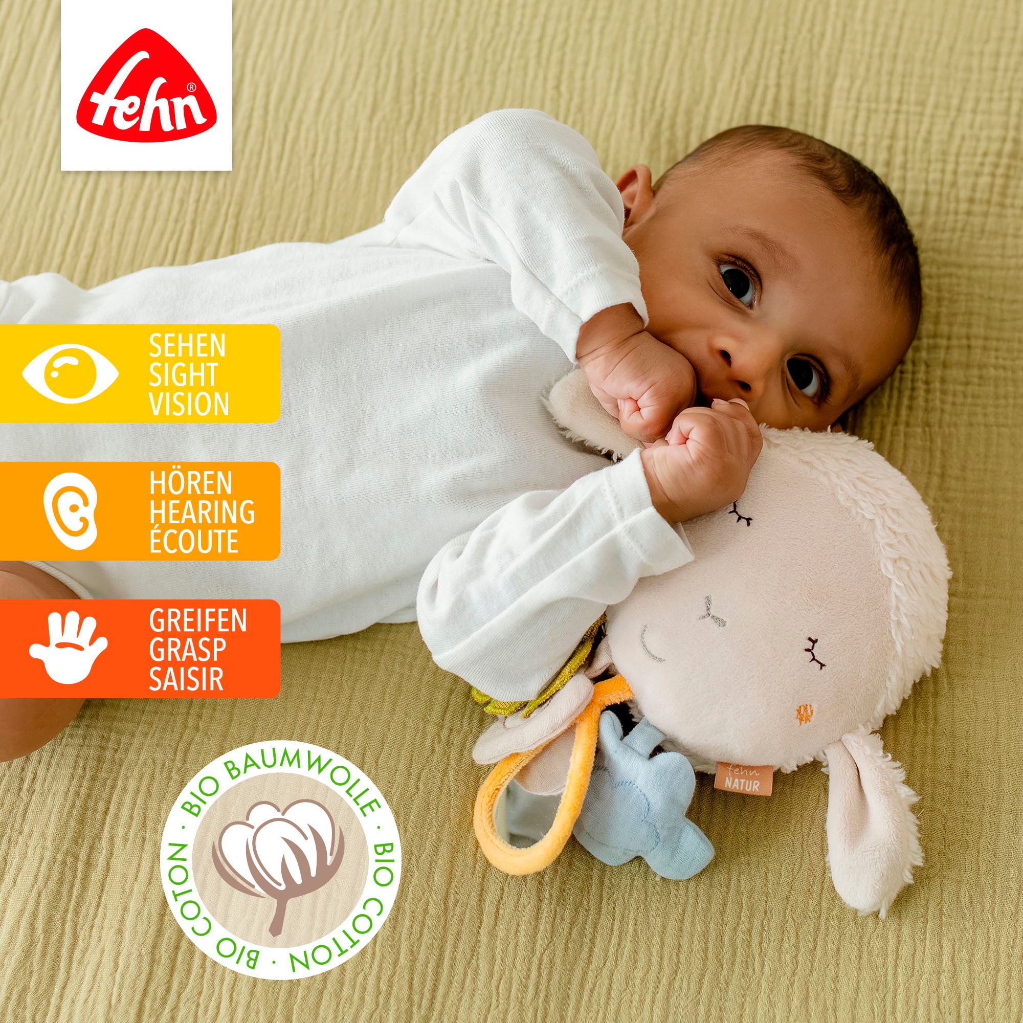Fehn Greifspielzeug »fehnNATUR, Activity-Schaf«, zur Befestigung an Kinderwagen, Babyschale oder Bett