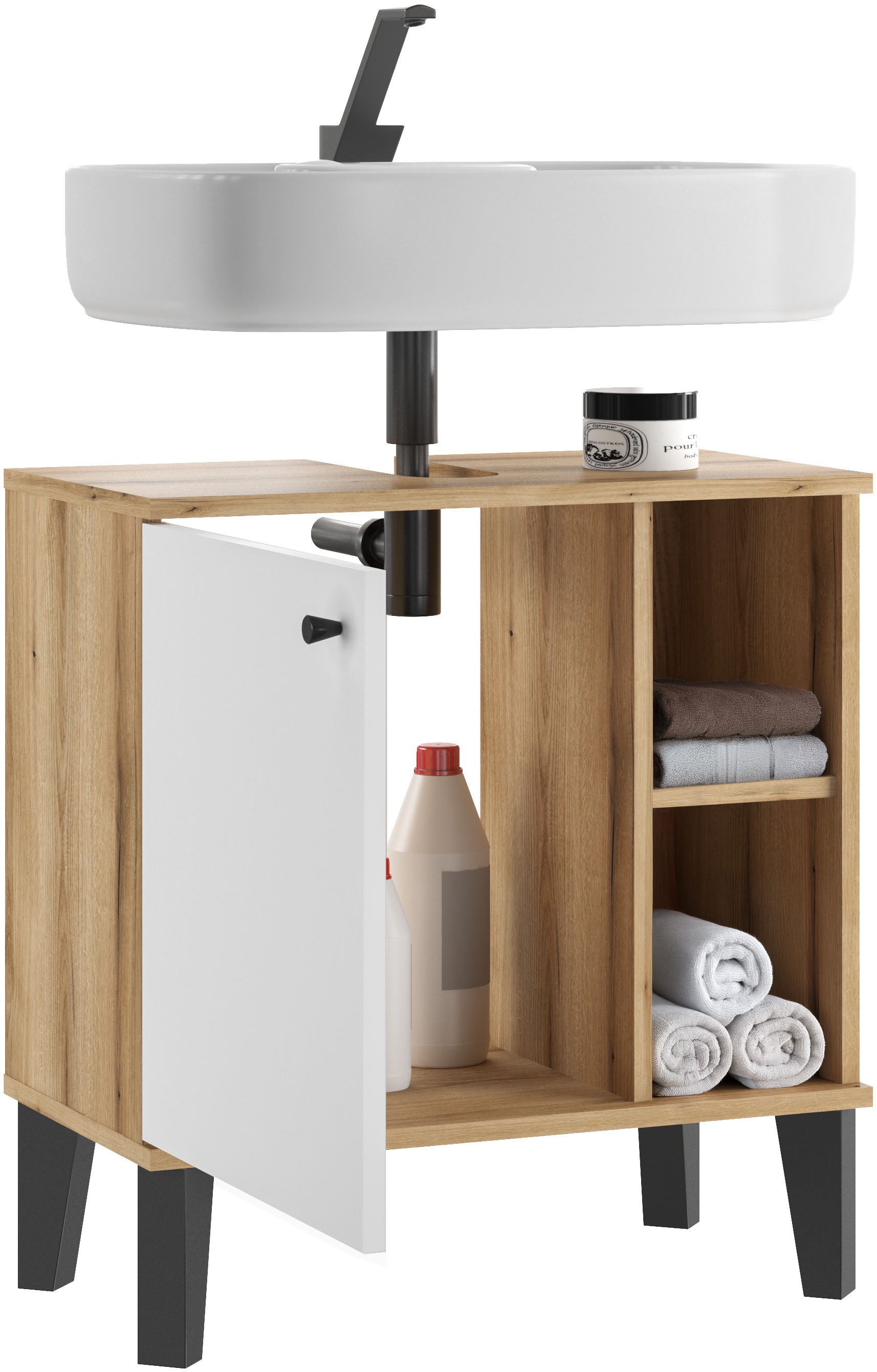 INOSIGN Waschbeckenunterschrank »Oslo, Waschtisch mit Knopfgriff, Badschrank im skandinavischen Design«, in der Türfarbe Weiß oder Grau verfügbar, ausreichend Stauraum