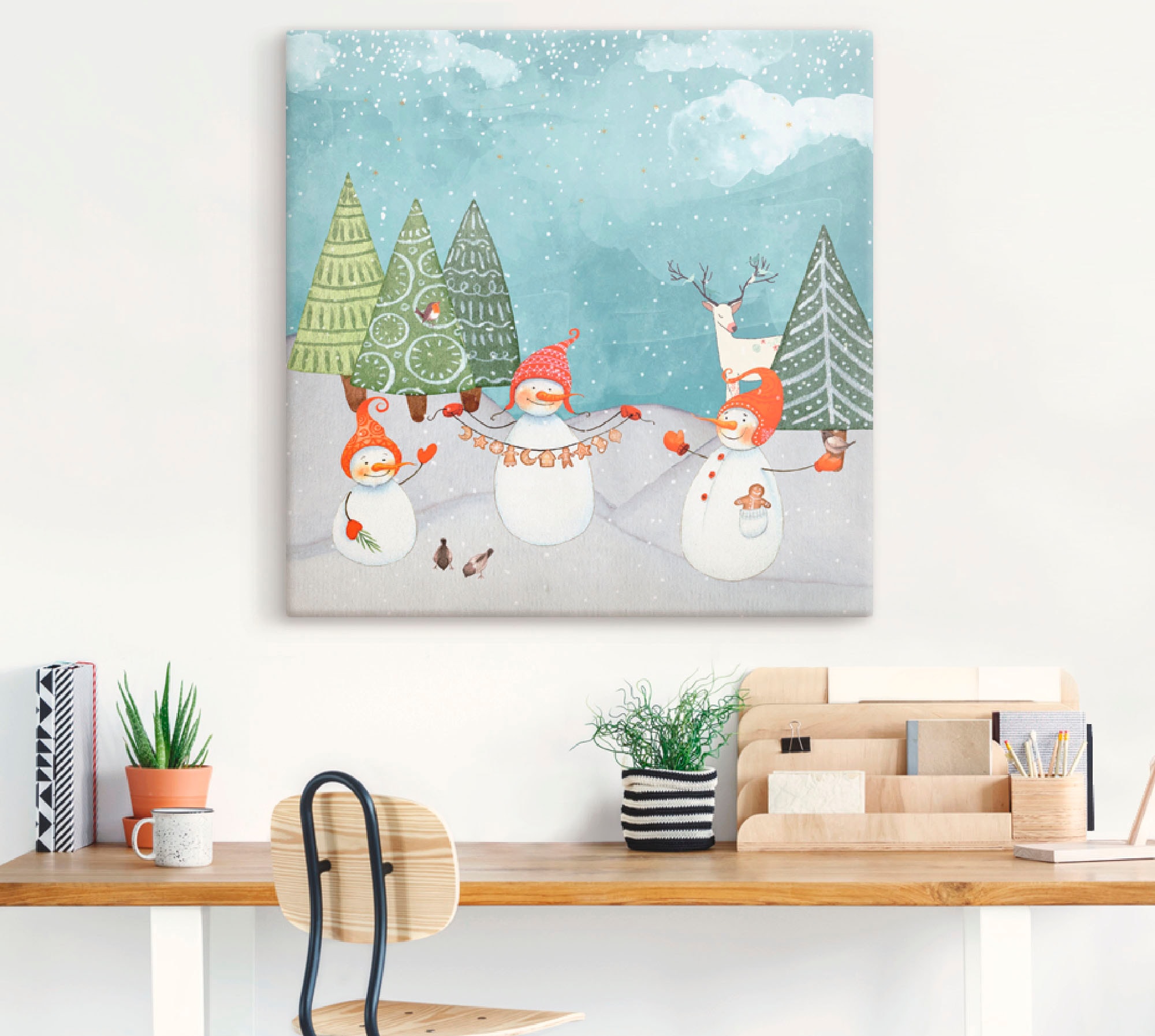 Artland Leinwandbild "Schneemänner und Tierfreunde", Weihnachten, (1 St.), günstig online kaufen