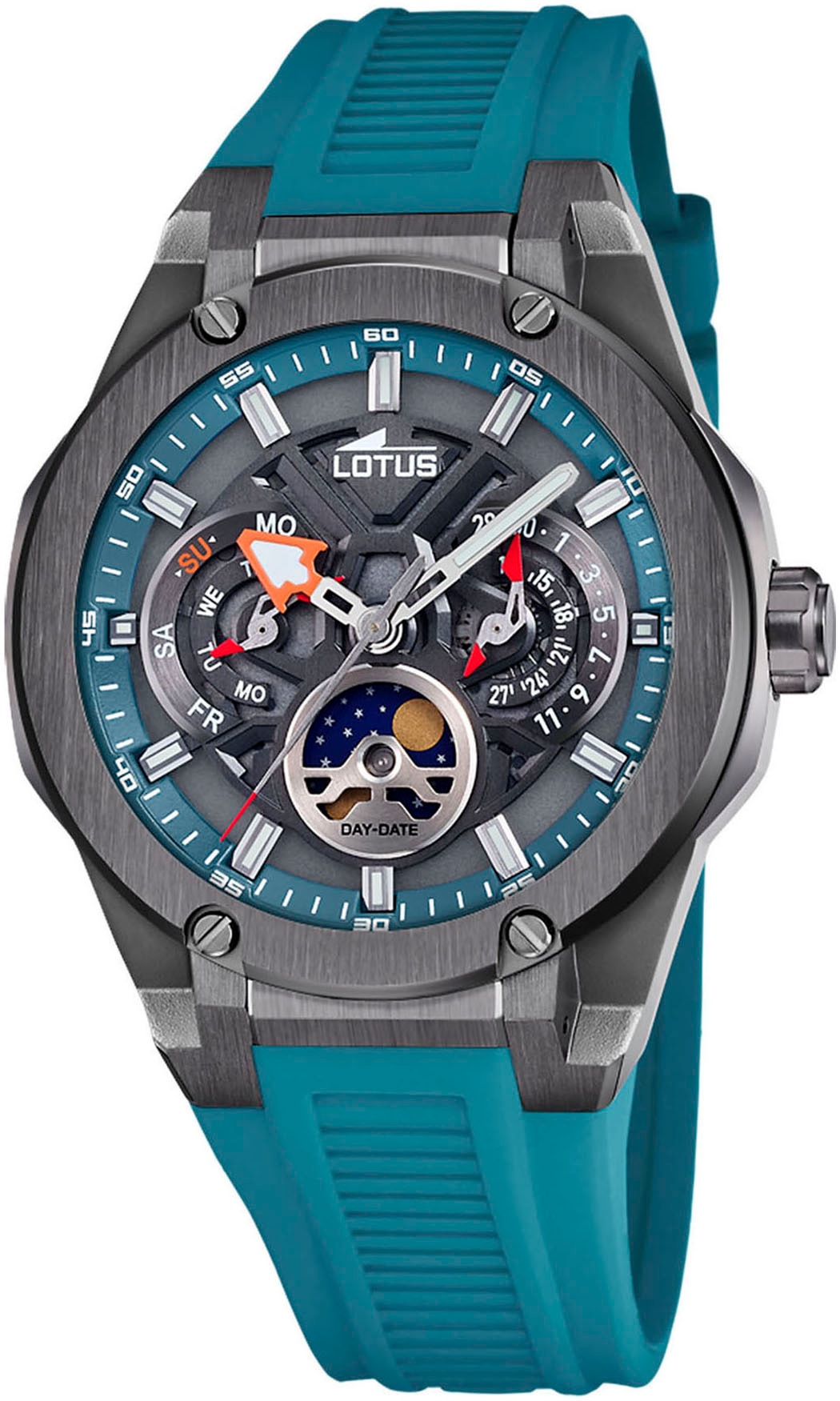 Lotus Multifunktionsuhr »Vortex«, Quarzuhr, Armbanduhr, Herrenuhr, Kautschukarmband, Datum, Mondphase