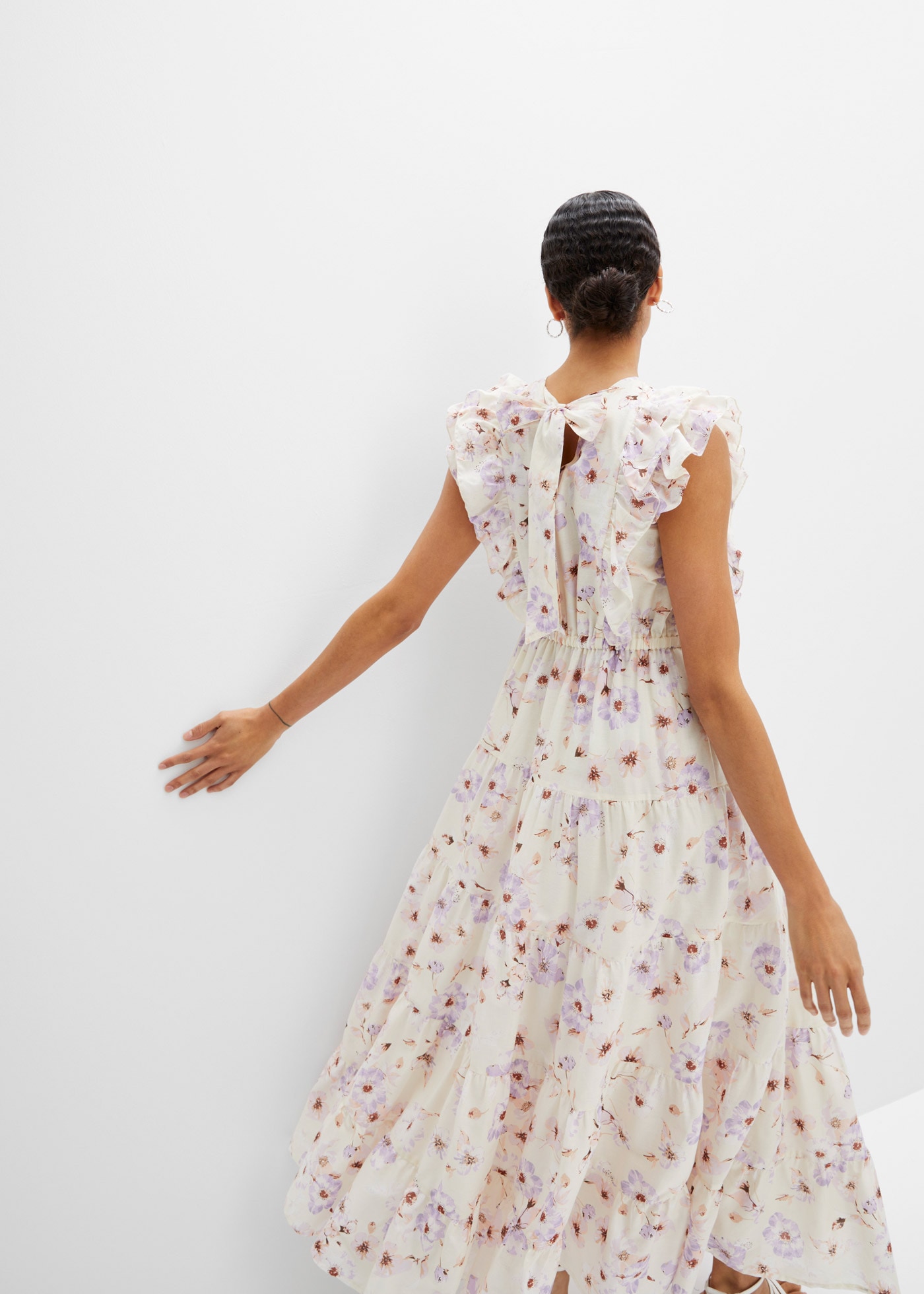 bonprix Maxikleid aus reiner Baumwolle, ausgestellte Passform, ärmellos, mit Volants