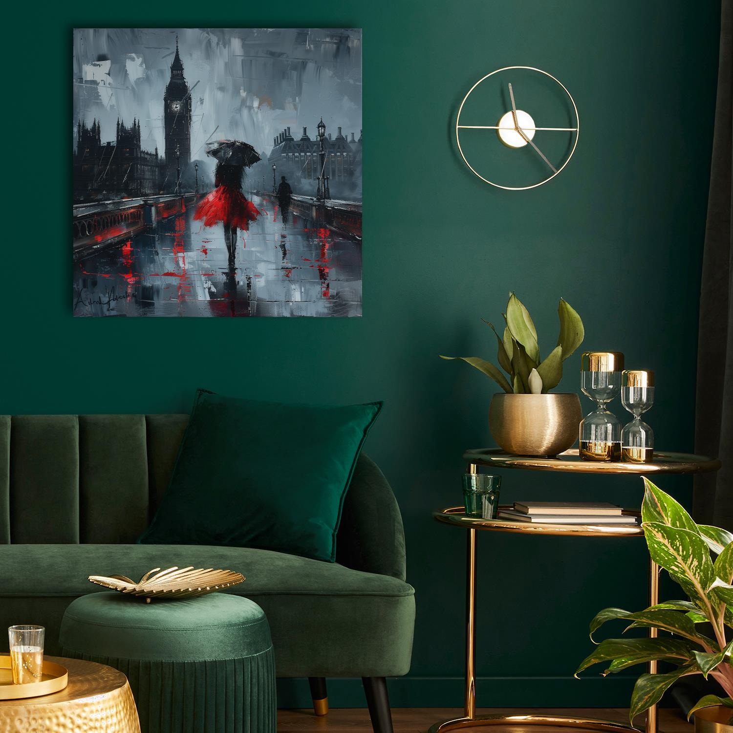 queence Leinwandbild »London bei Regen«, Architektonische Elemente-Bilder von Europa-Bilder von Liebespaaren-Brücken-Filmszene-Großbritannien-Jahreszeiten-Paar-Personen-Rain-Romantisch, (1 St.), Premium-Leinwandstoff, Handarbeit aus Deutschland