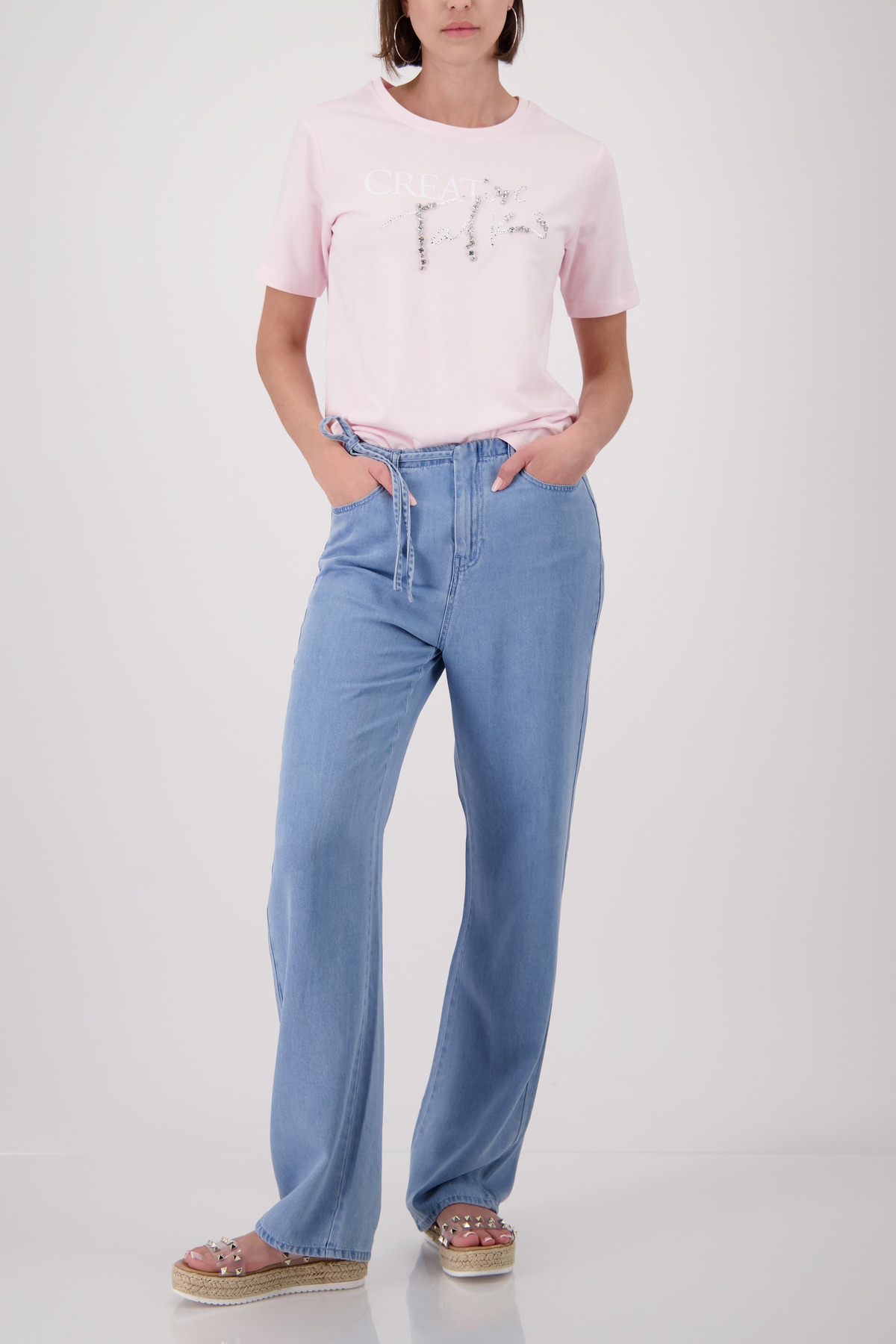Monari Rundhalsshirt »Shirt Schmuckschrift« mit Glitzersteinchen