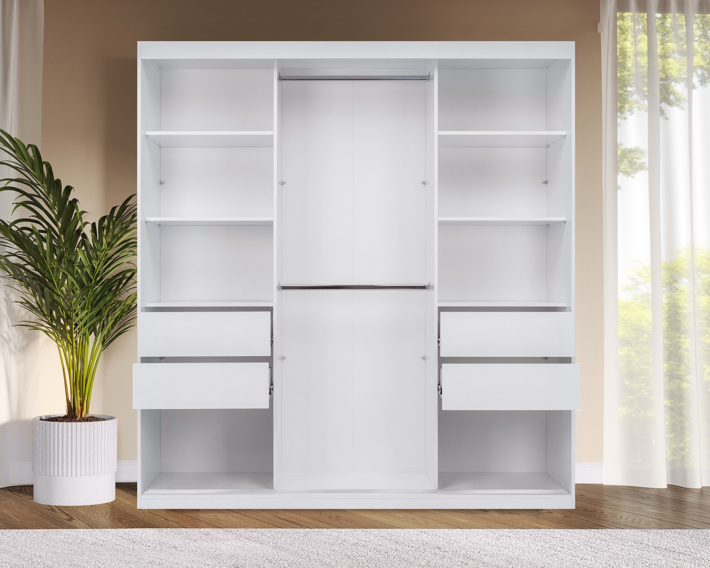 OTTO home Schwebetürenschrank »Tonara Schrank, Kleiderschrank, Schiebetürenschrank« inklusive Spiegeltür, 2 Kleiderstangen & 4 Schubkastenauszügen