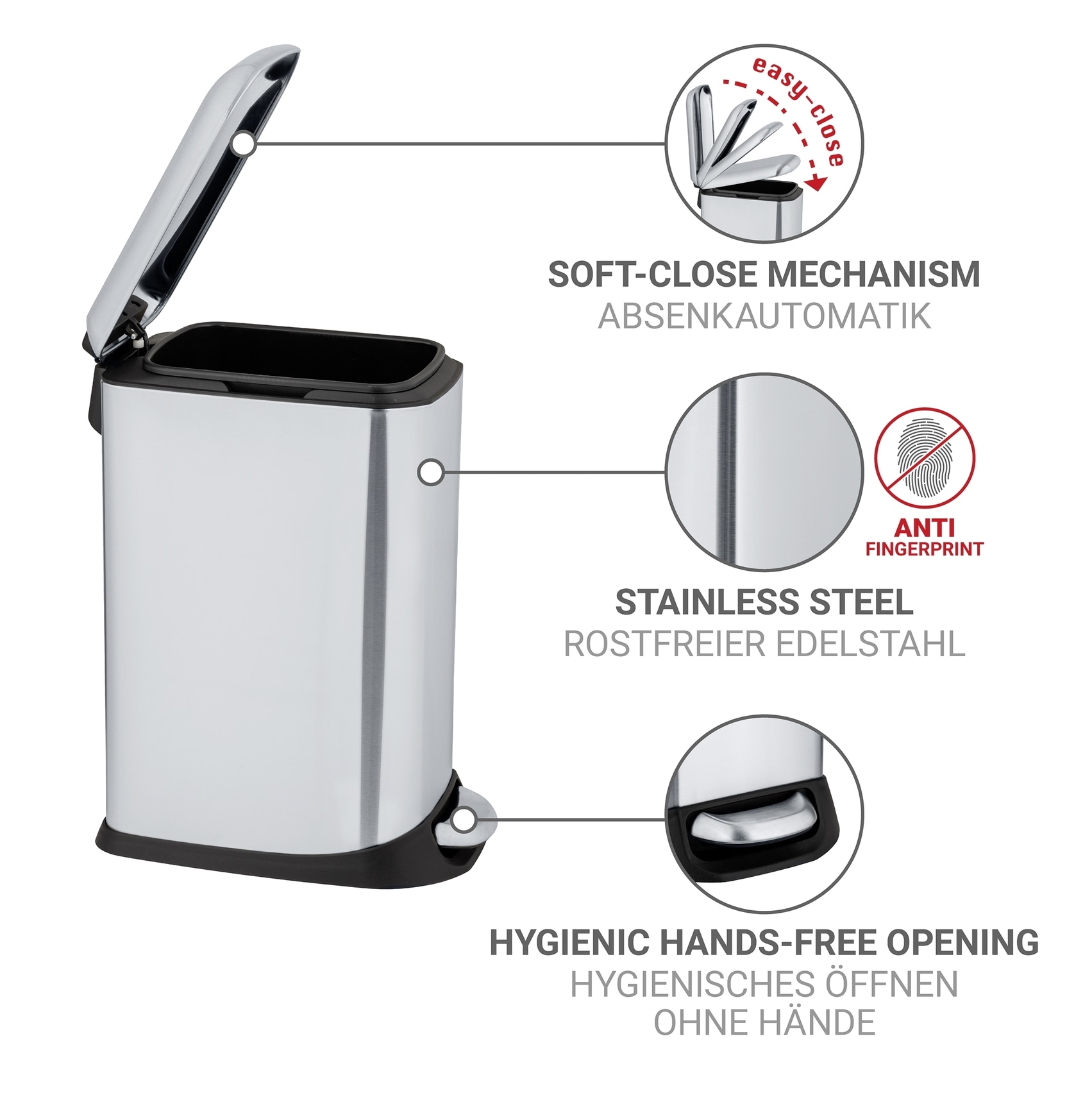 WENKO Mülleimer »Modell Design« 1 Behälter Abfalleimer mit Absenkautomatik und herausnehmbarem Einsatz