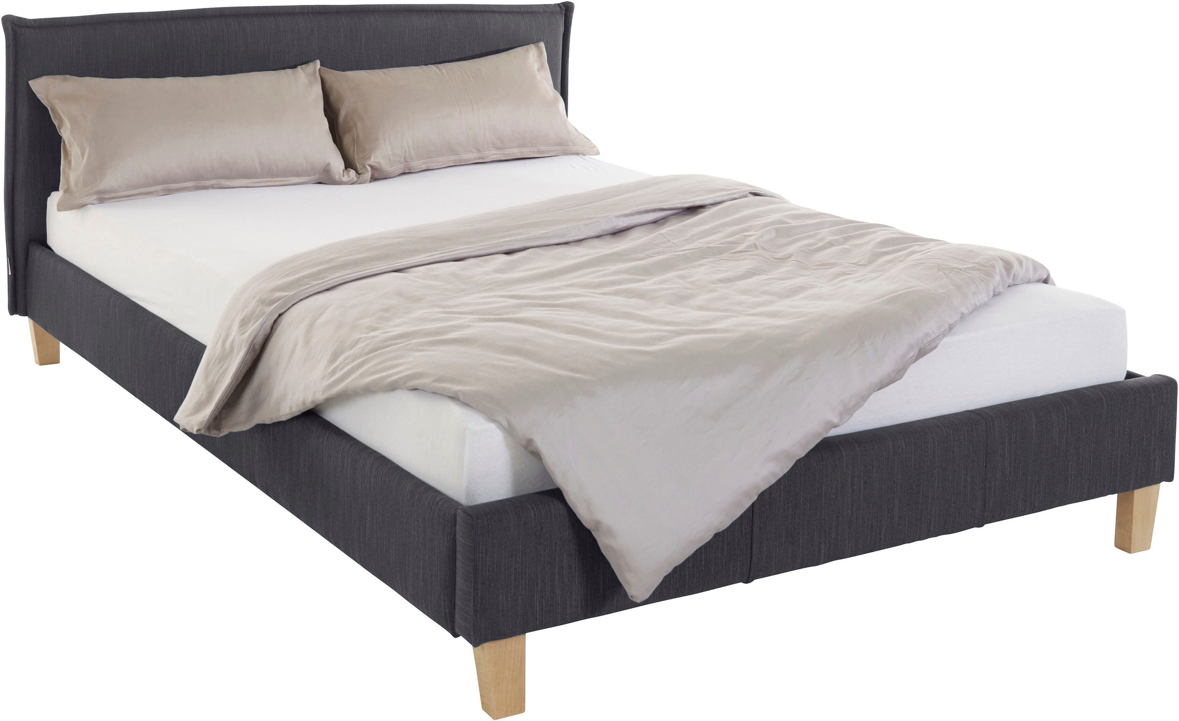 OTTO products Polsterbett »Heddi«, in 5 Breiten: von 90cm-200cm, Biese am Kopfteil, Strukturstoff