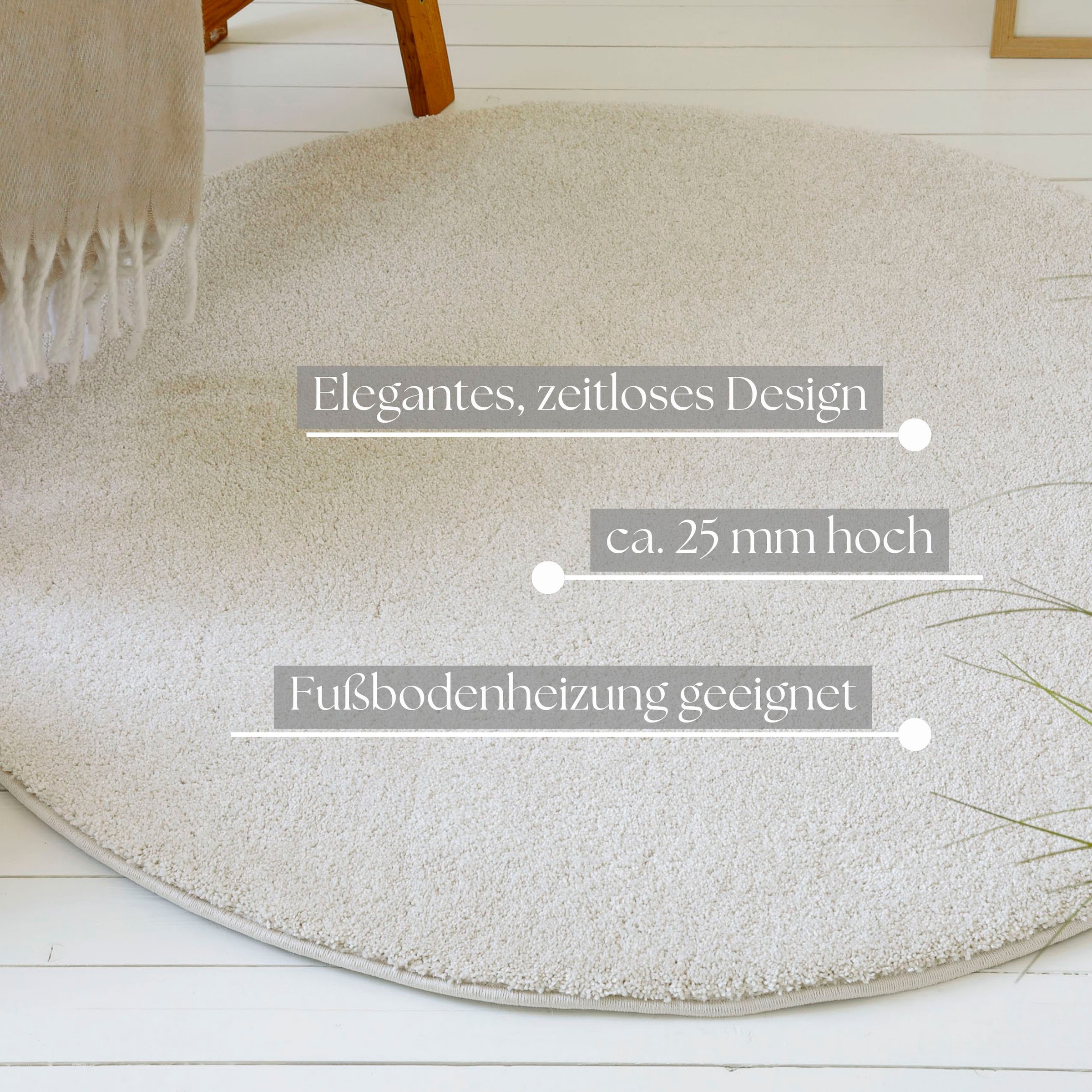 OTTO home Hochflor-Teppich »Yvaine«, rund, 25 mm Höhe, Langflor, Shaggy, dichter weicher Hochflor, meliert, Wohnzimmer