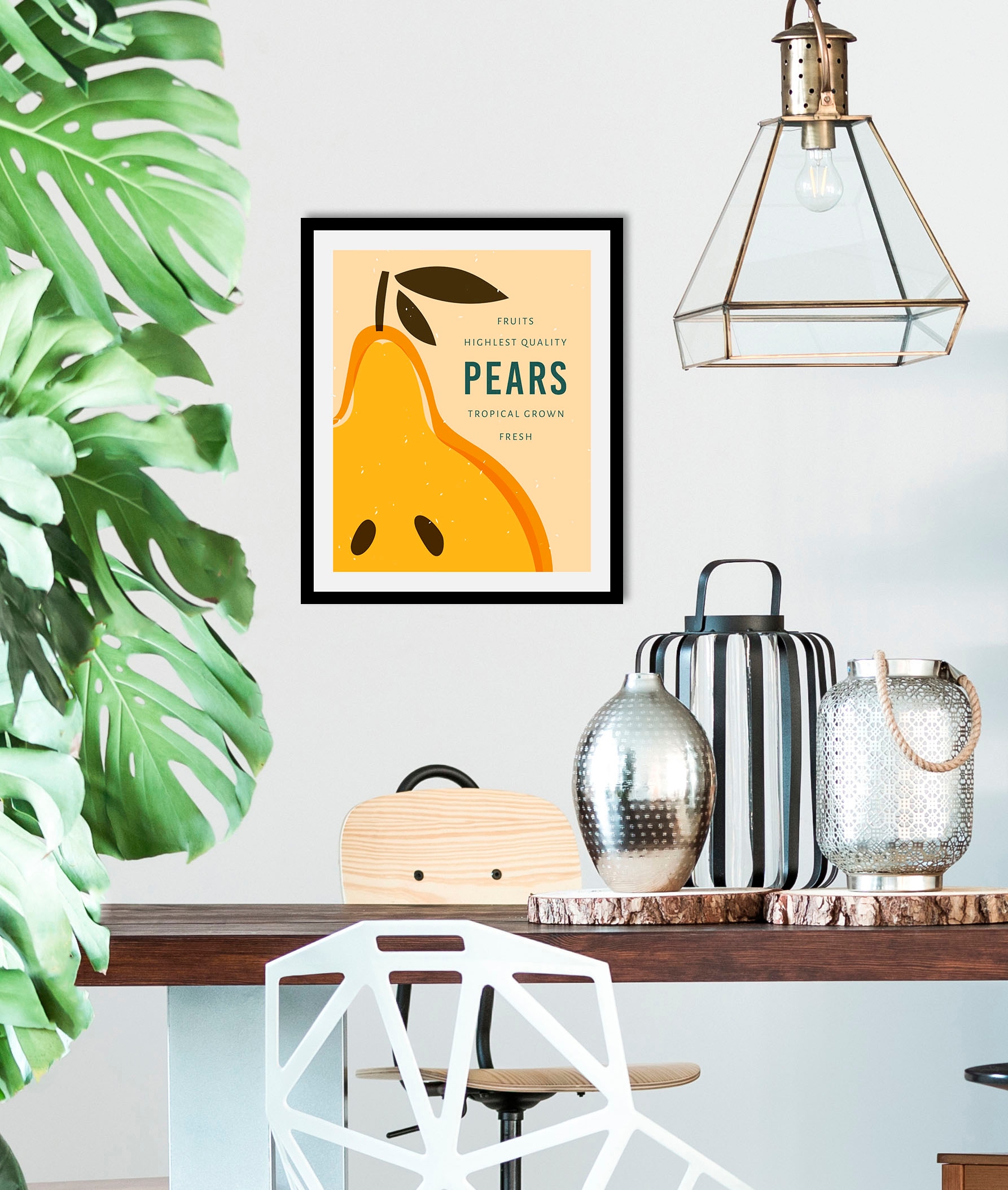 queence Bild »Pears«, Obst-Obst Bilder-Schriftzug-Kunst-Abstrakt-Essen-Lebe günstig online kaufen