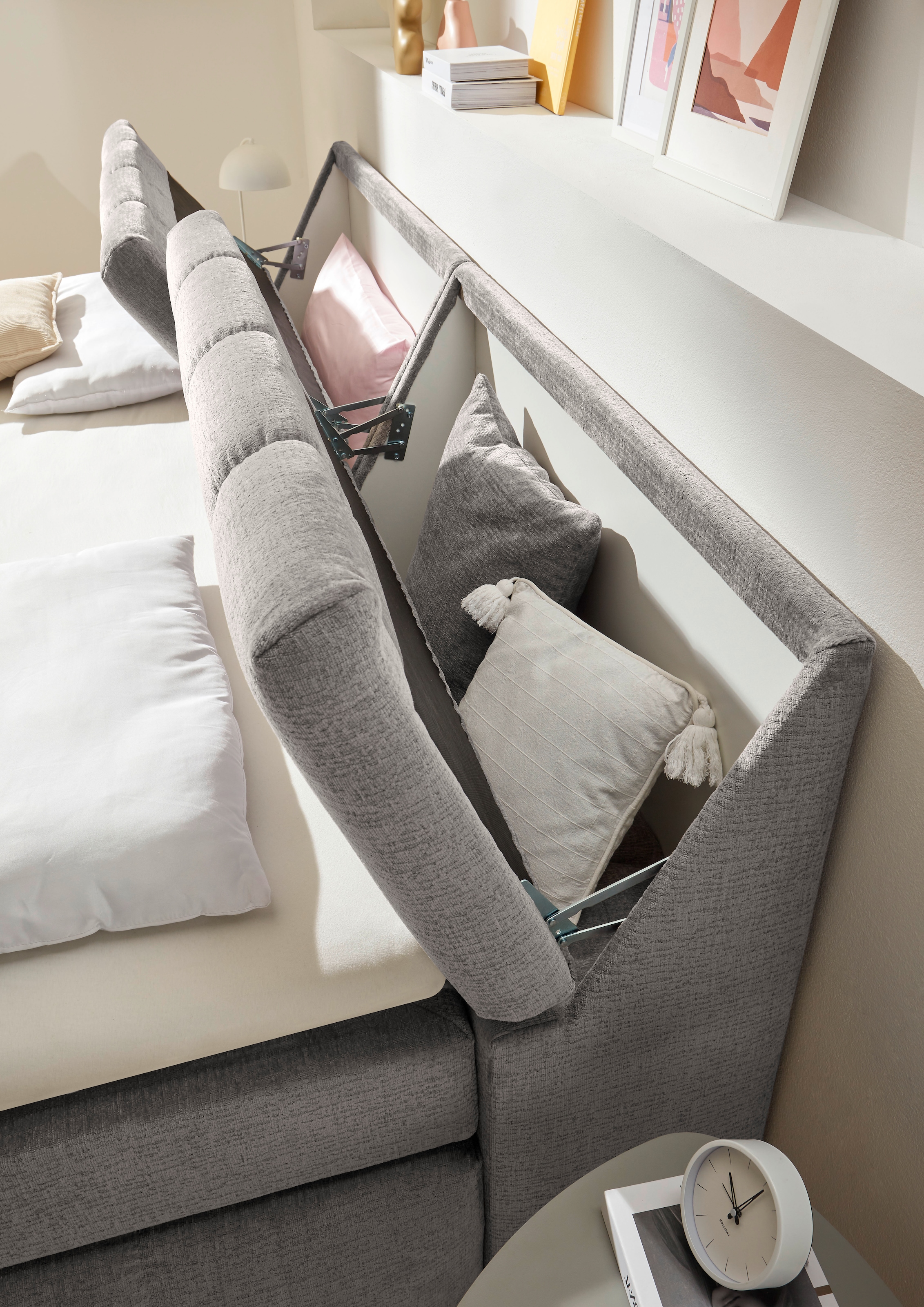 ED EXCITING DESIGN Boxspringbett »Elkford, Familienbett in der Größe 240x200cm« inkl. Stauraum im Kopfteil