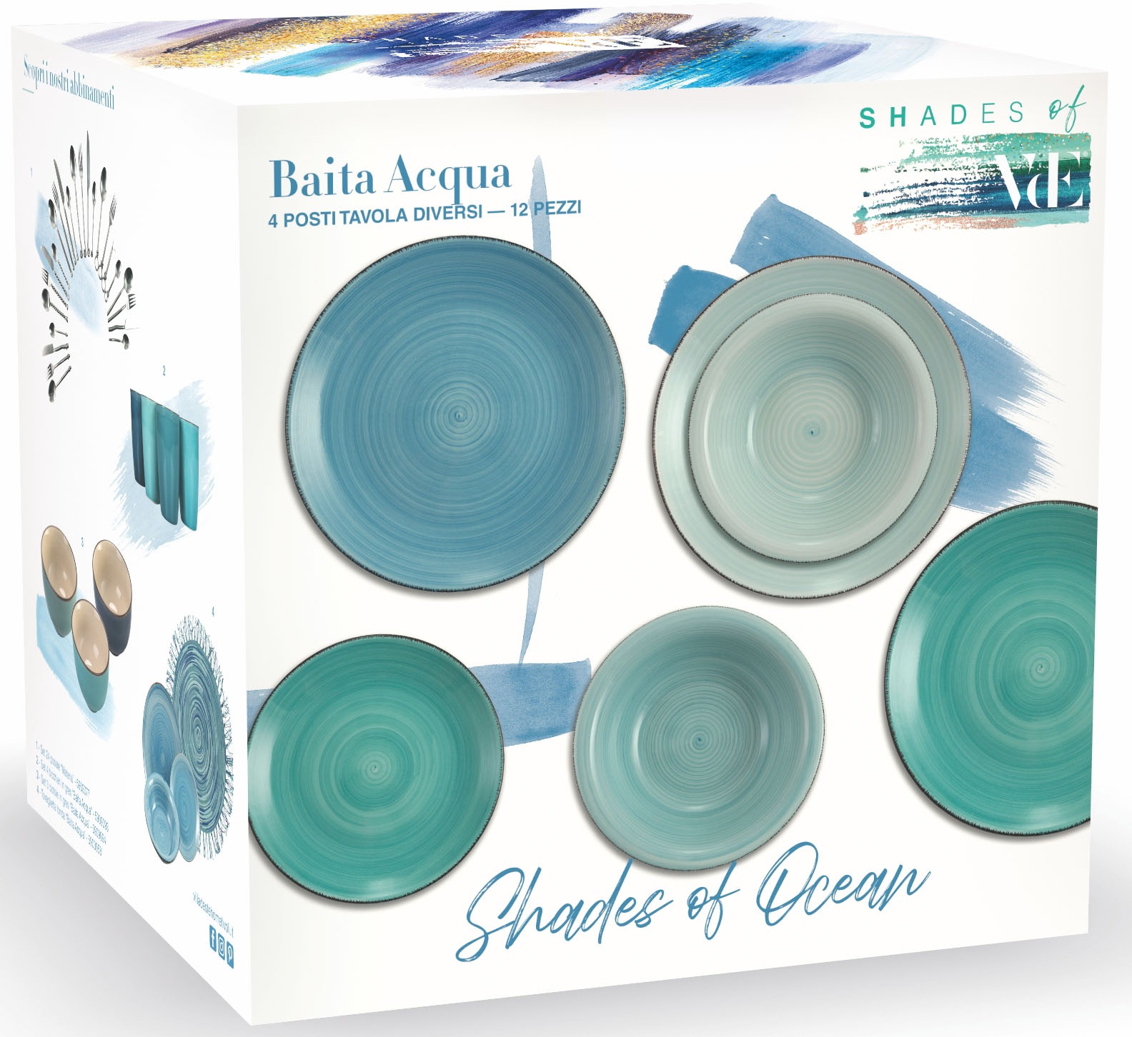 Villa d'Este Teller-Set »Geschirr-Set Baita Acqua Ocean«, (Set, 12 tlg.), Service, Tafelservice, 12 Teile, für 4 Personen