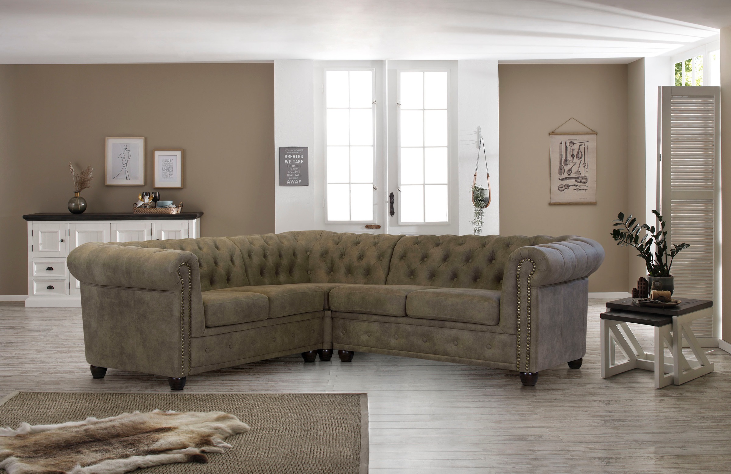 Home affaire Chesterfield-Sofa »Rysum L-Form«, Chesterfield-Optik, gleichschenklig