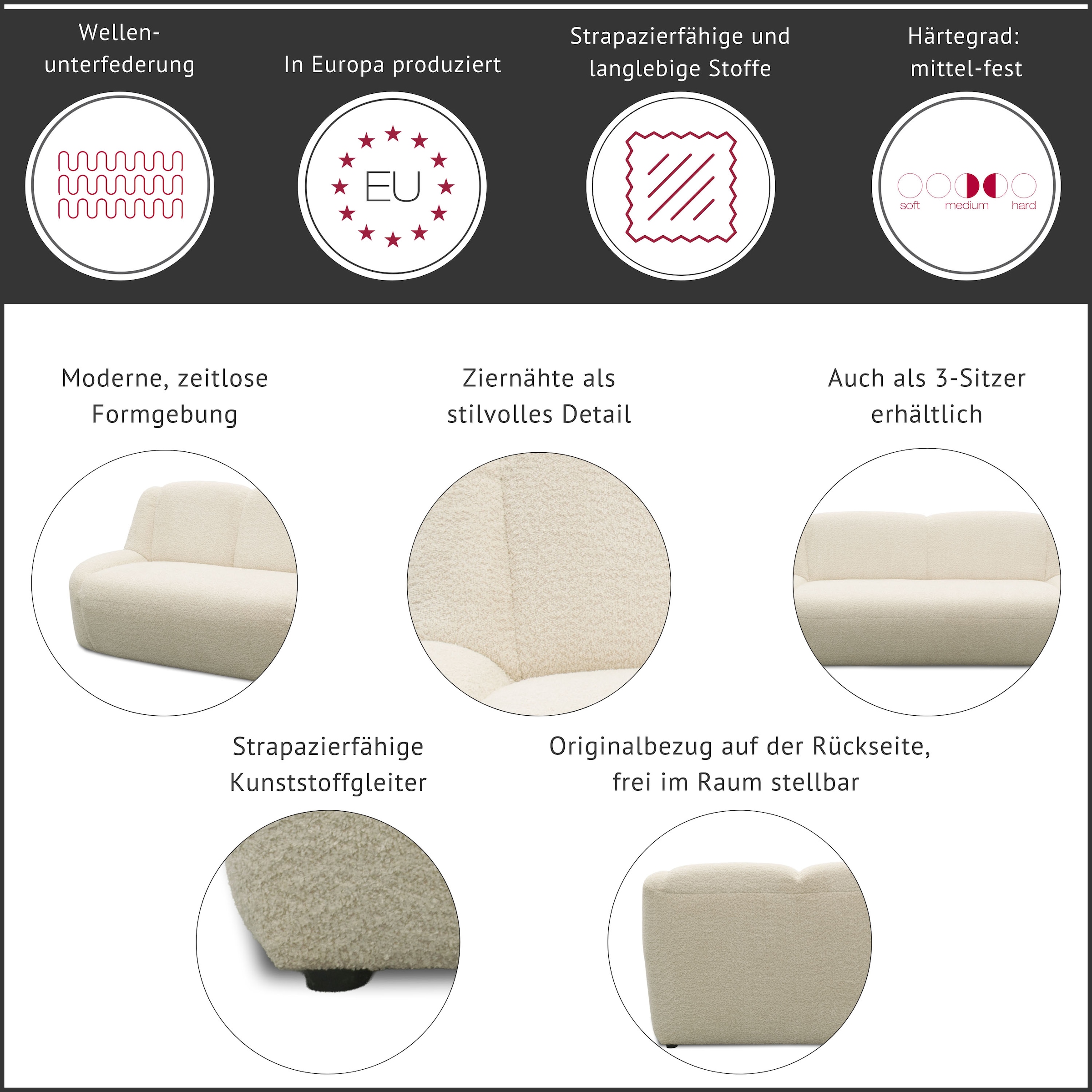 DOMO collection Polstergarnitur »Ryos, 2-Sitzer und 2,5-Sitzer, organische Form« Set, 2 tlg. skulpturale Opik, cozy chic