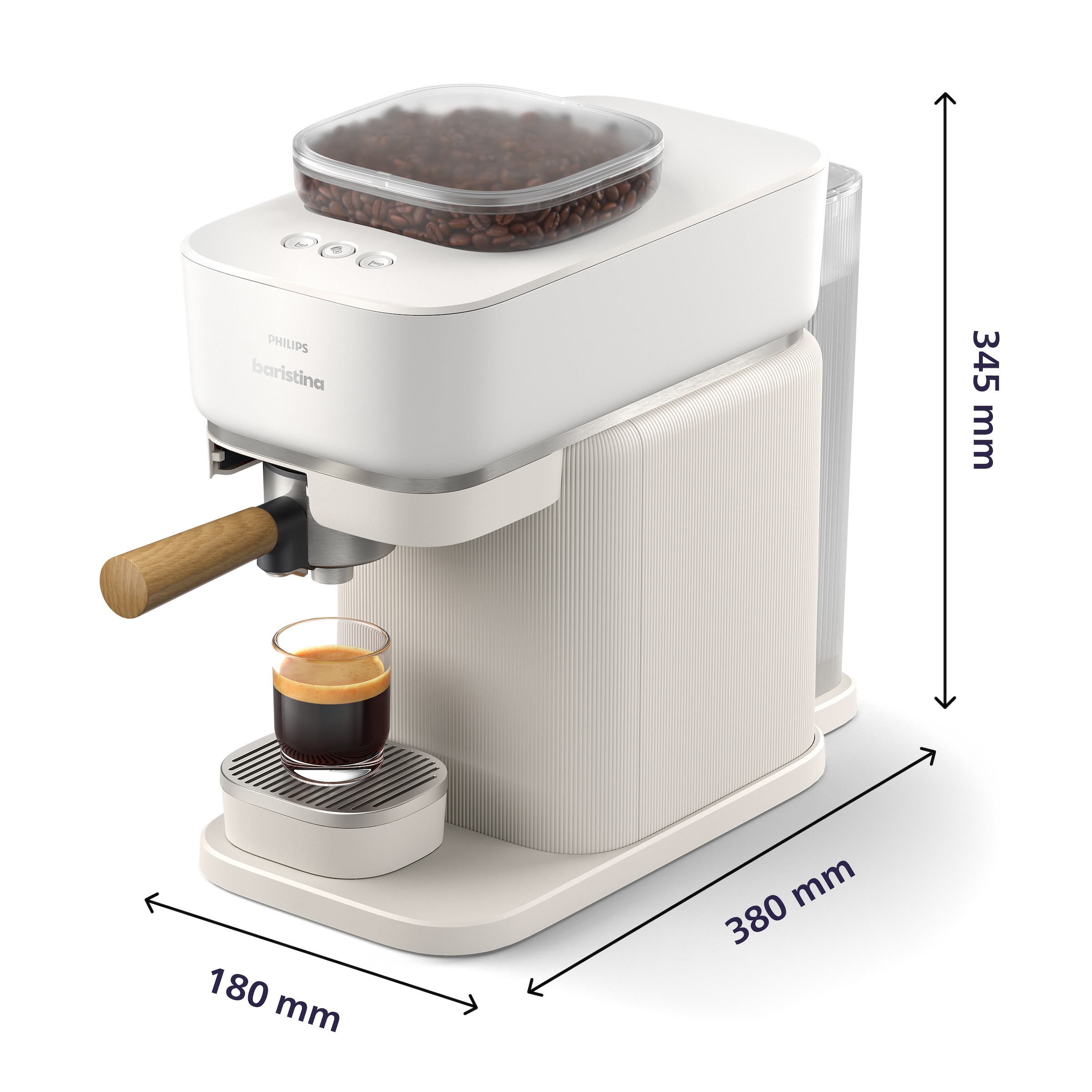 PHILIPS baristina Espressomaschine »BAR302/20 mit Mahlwerk für ganze Bohnen« 16 bar Pumpendruck, Naturweiß/Eschenholz