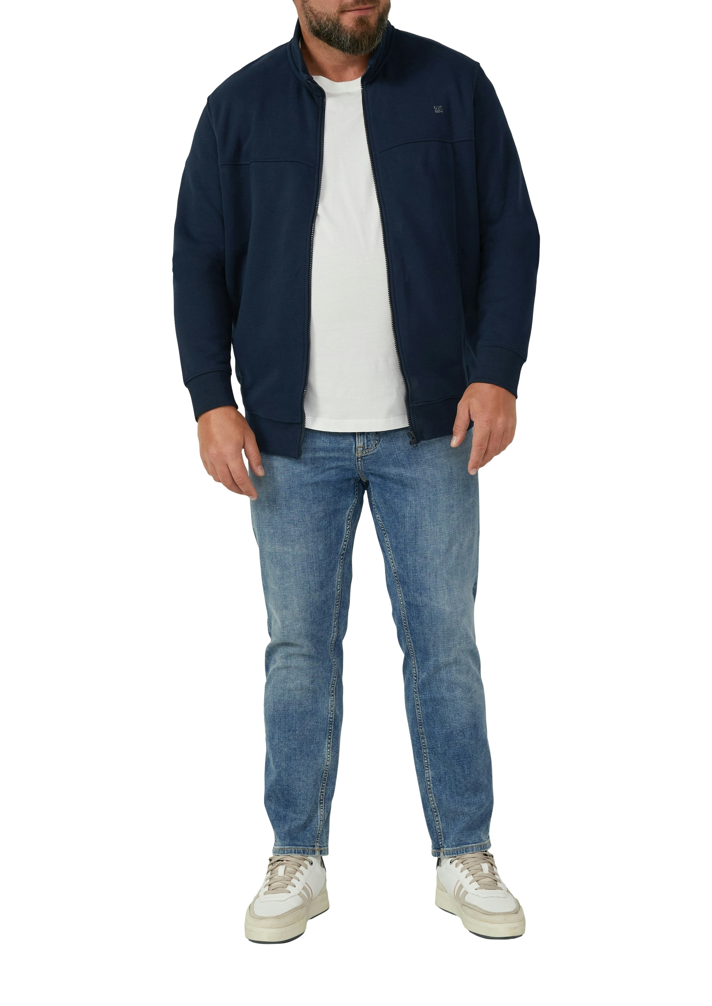 s.Oliver Men Big Sizes Sweatjacke mit Reißverschluss und Stehkragen