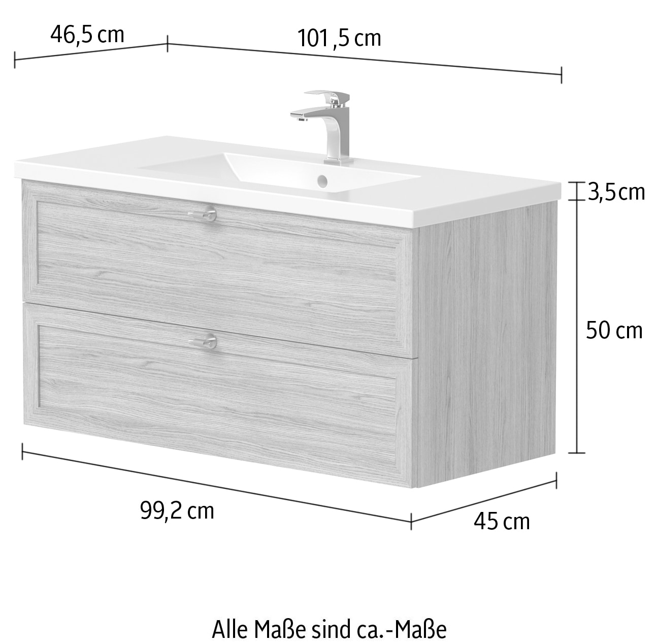 welltime Waschtisch »Rustic«, mit Soft-Close-Funktion, Breite 101,5 cm, Eichenfurnier