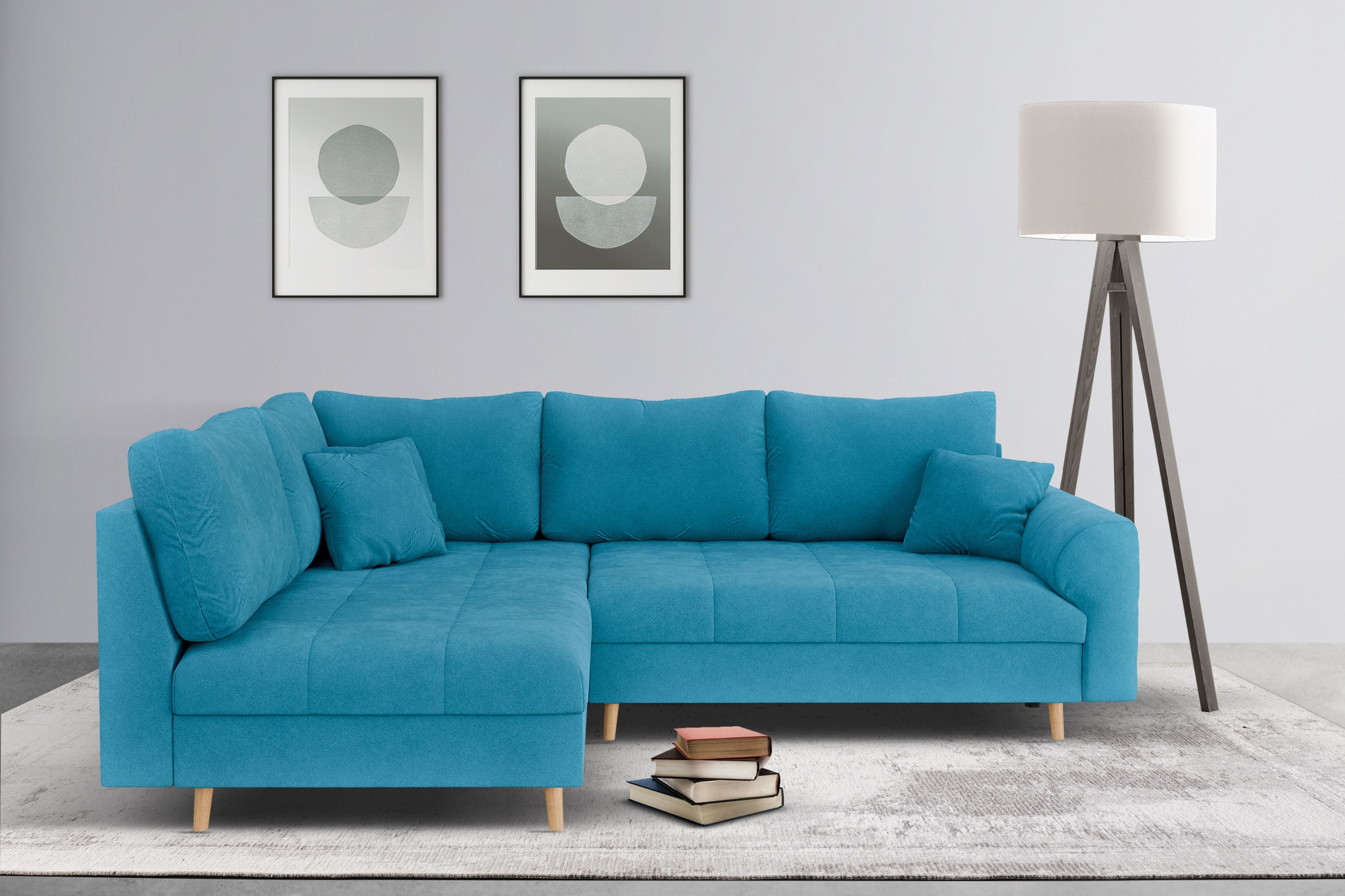 Home affaire Ecksofa »CHARRE L-Form mit Ottomane, Maße B/T/H: 231/161/81 cm« feine Steppung, lose Rücken- und Zierkissen, auch in Cord und Bouclé