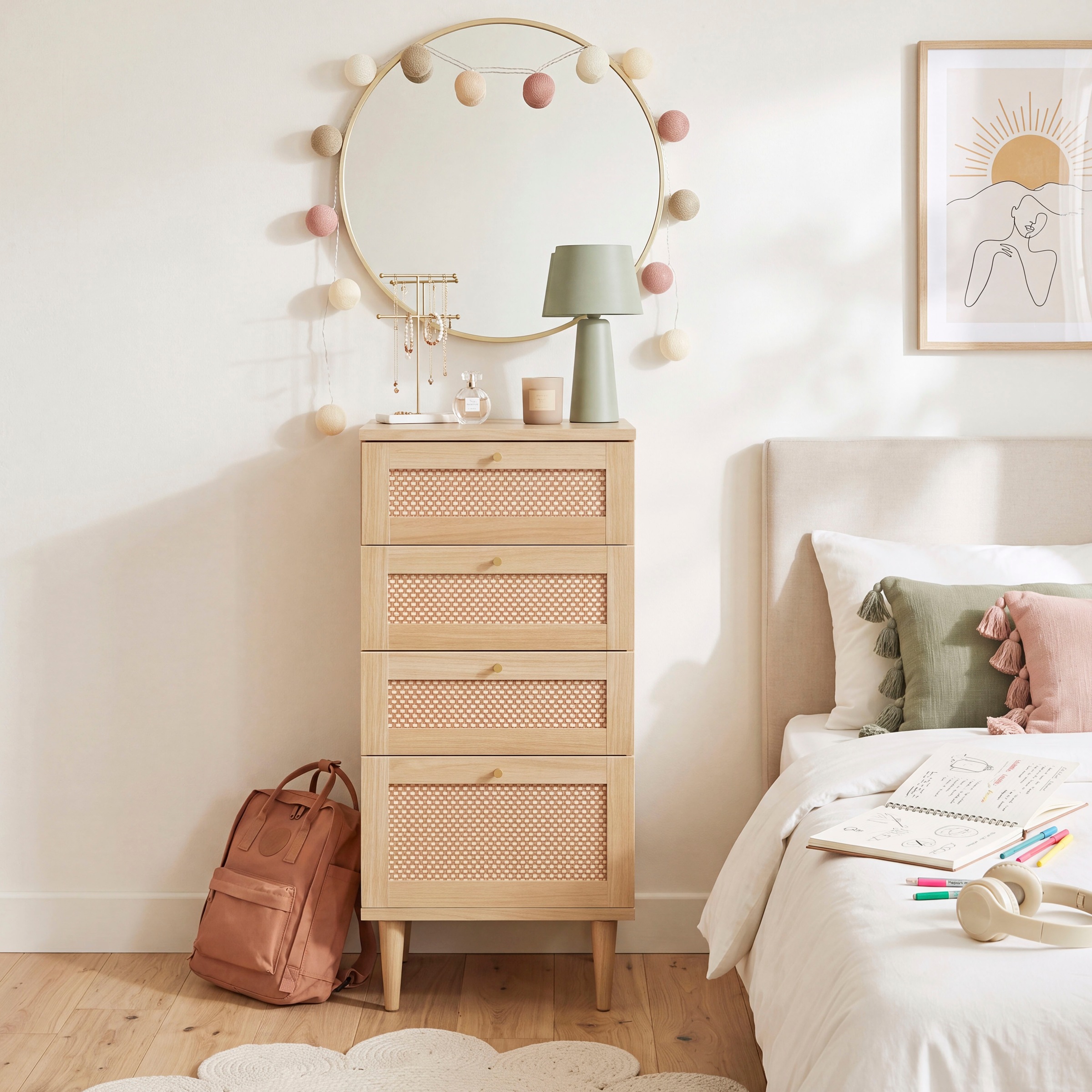 OTTO home Kommode »ELLIAN mit  Wiener Geflechtoptik, 4 Schubkästen« Holzfüße, Metallgriffe, Made in EU, viel Stauraum