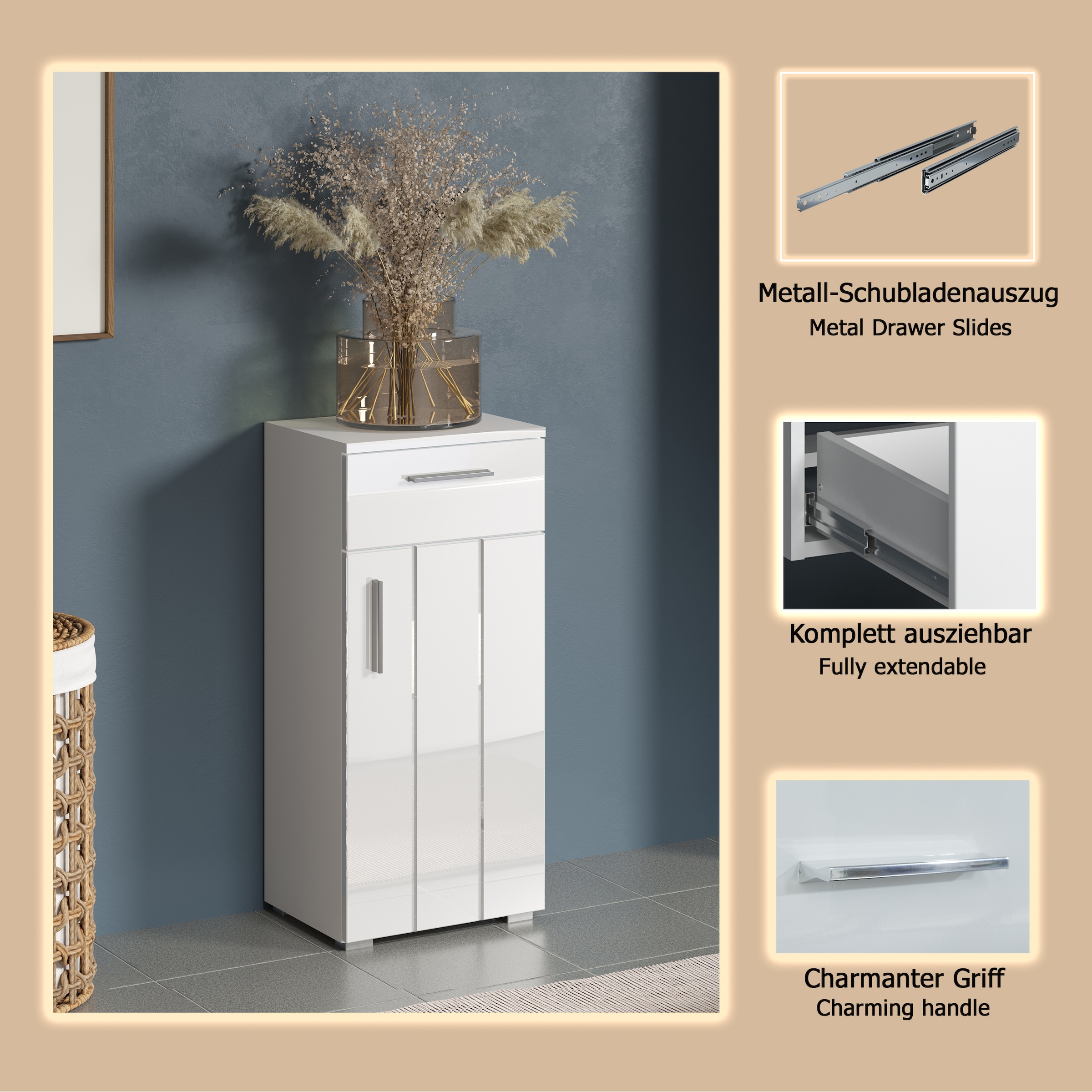 welltime Unterschrank »Prag«, (1 St.), Standschrank mit 1 Tür, 1 Schublade - (B/T/H) 37/31/83 cm