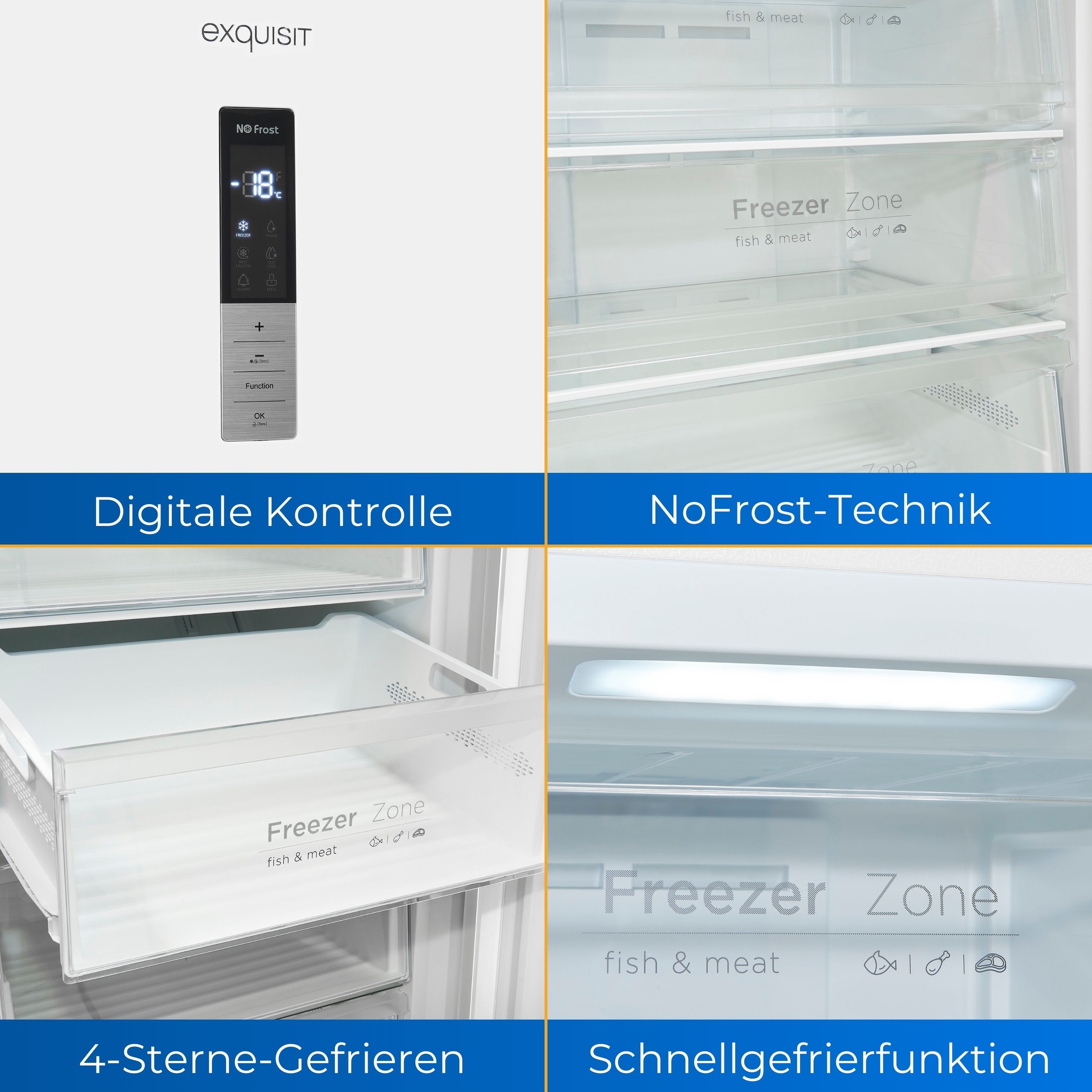 exquisit Gefrierschrank »GS380-NF-H-050D weiss«, 185,5 cm hoch, 71 cm breit, Türanschlag wechselbar