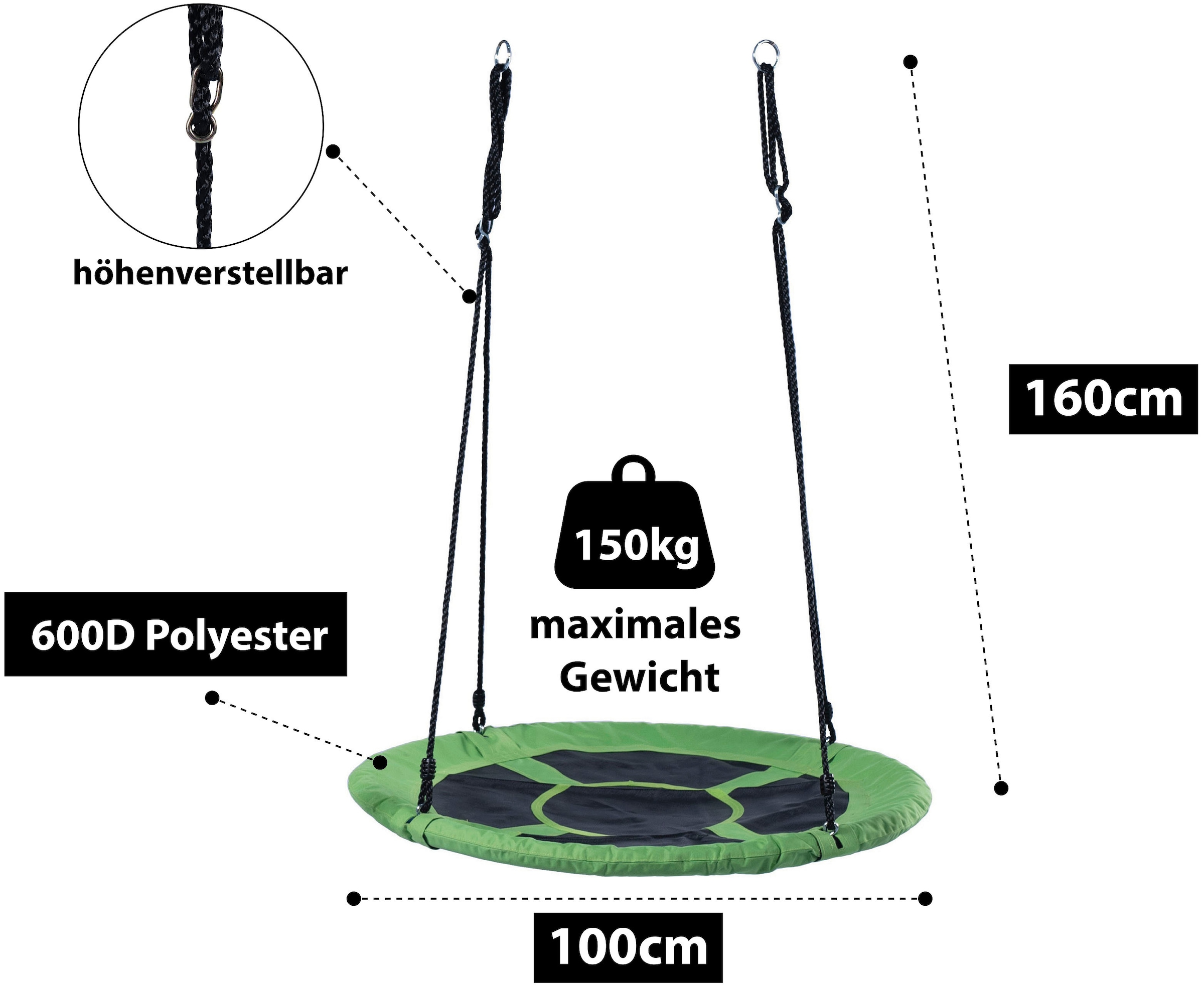 SANDORA Nestschaukel-Sitz, 100 cm Ø, grün, max. Belastbarkeit: 150 kg