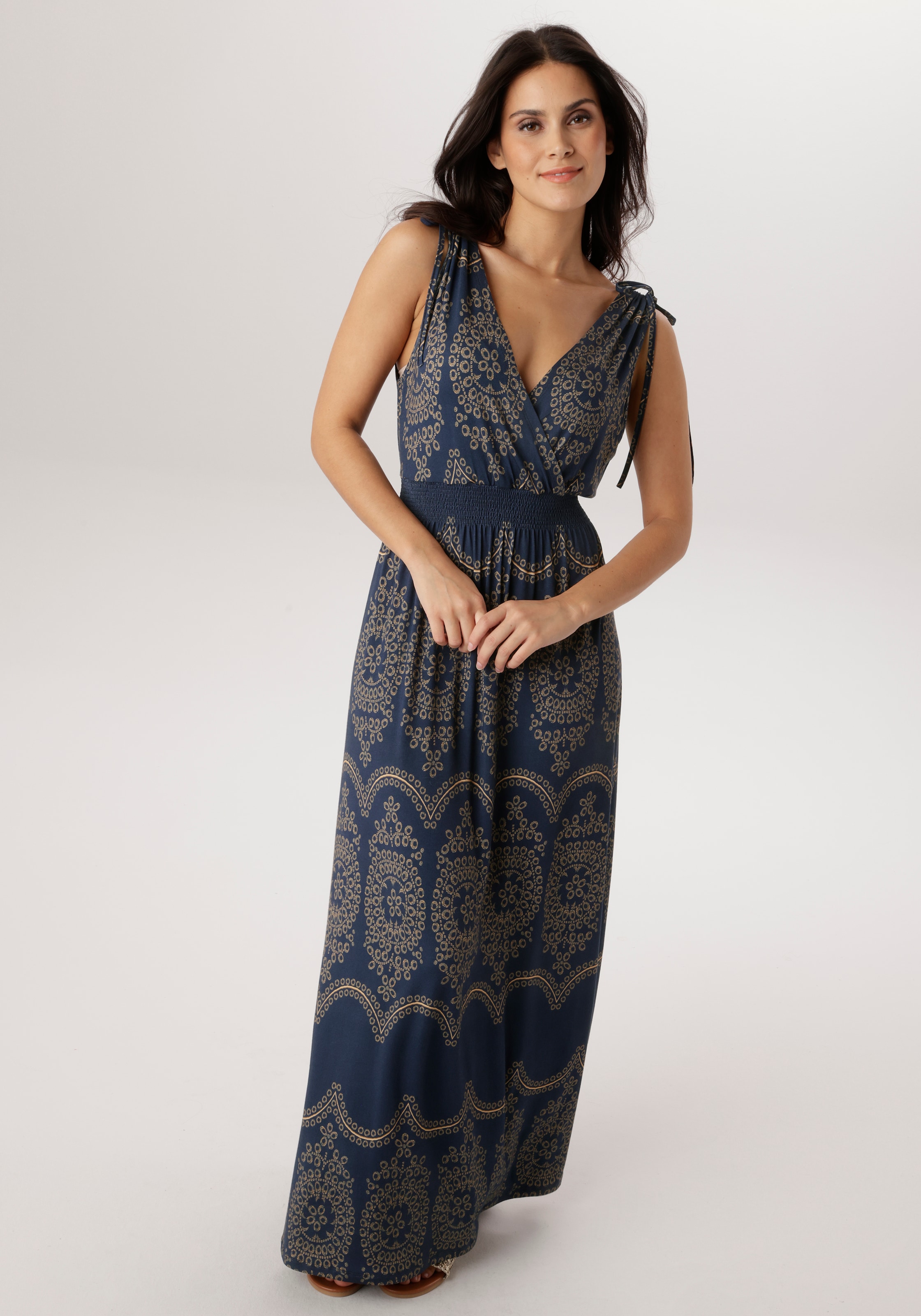 Aniston SELECTED Sommerkleid mit breiten Trägern zum Raffen - NEUE KOLLEKTION