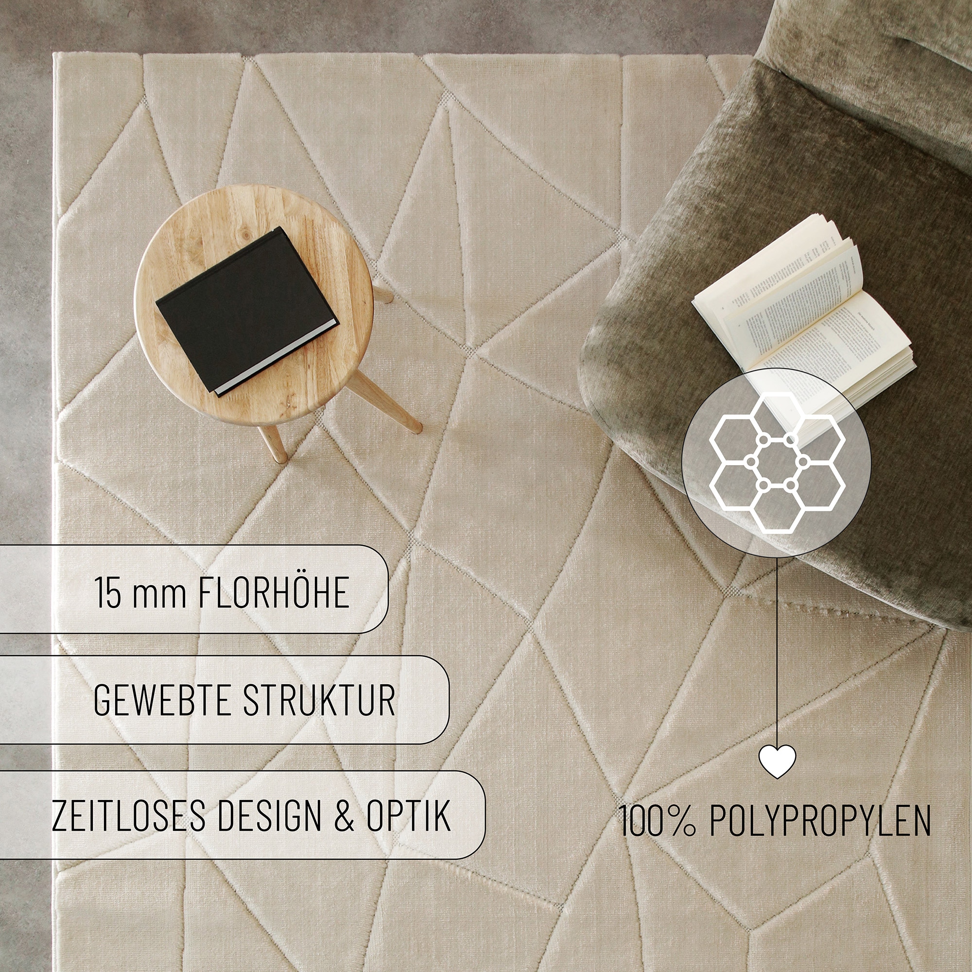 Wecon home Teppich »Unplugged, auch in quadratischer Form«, rechteckig, 10 mm Höhe, Kurzflor, Hoch Tief Struktur, gewebt, Wohnzimmer, Schlafzimmer, modern