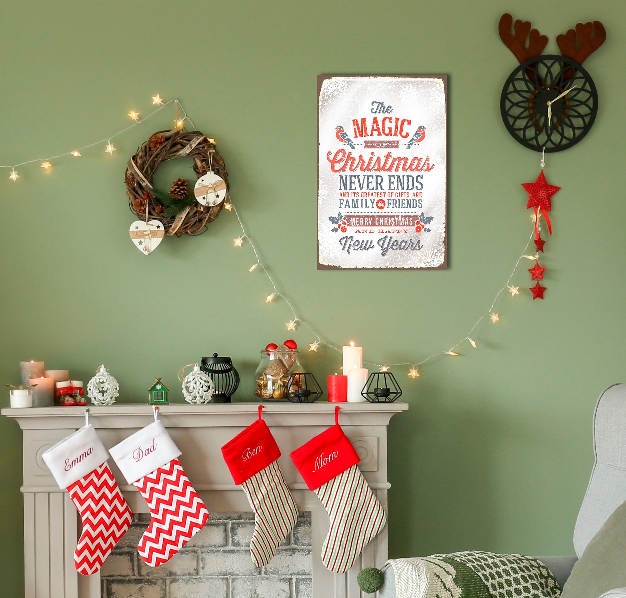 queence Metallbild »The Magic of Christmas«, Schriftzüge-Schriftzug-Sprüche-Sprüche & Texte-Weihnachten, (1 St.), Stahlschild, Blechschild, Sprüche, Texte, Weihnachten