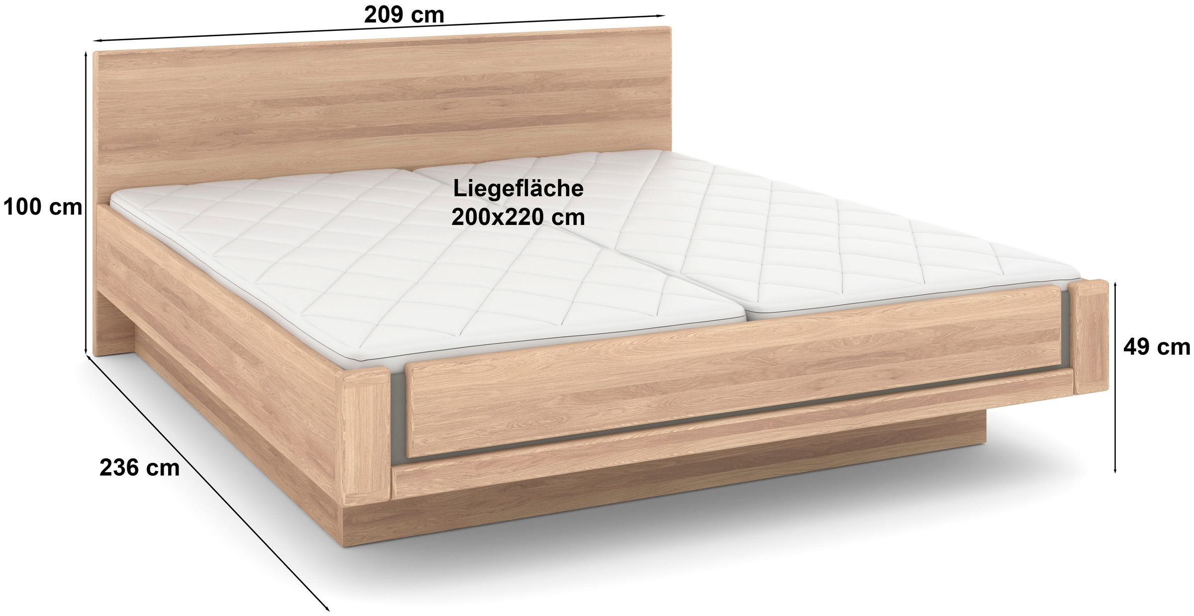 Musterring Holzbett »Sorrent, Bettgestell, Bettrahmen, teilmassiv Eiche«, (MADE IN GERMANY), Eiche teilmassiv, Liegehöhenverstellung, in schwebender Optik