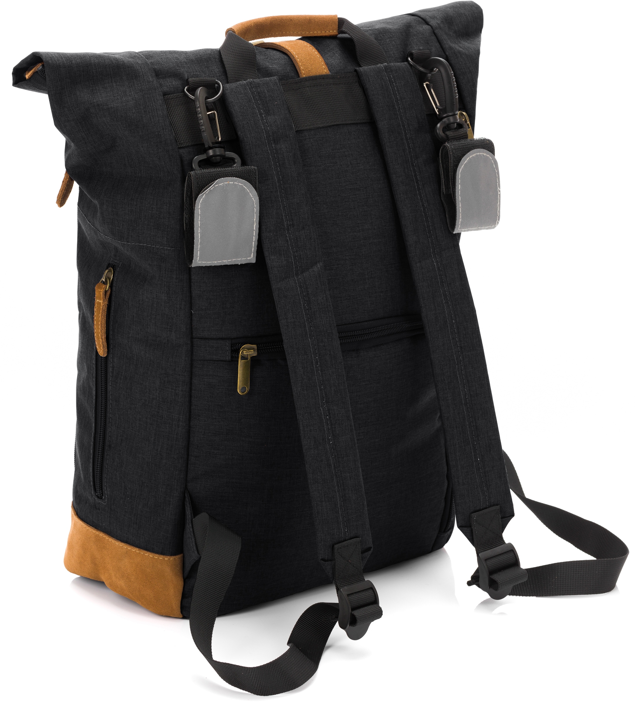 Fillikid Wickelrucksack »Rolltop Berlin, schwarz melange«, Reflektoren, inkl. Wickeltunterlage