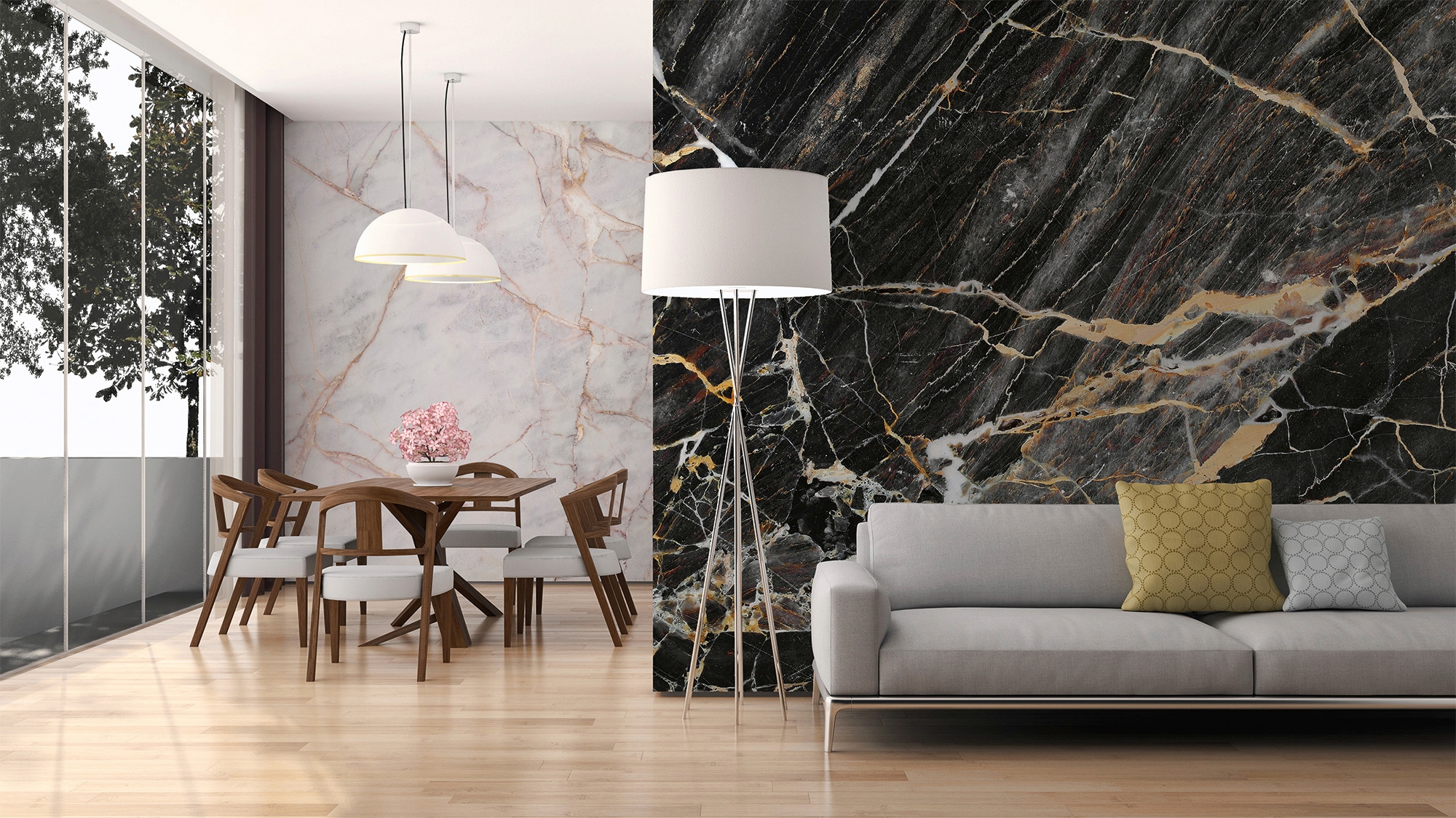 living walls Fototapete »Designwalls Black gelb Marble«, Vlies, Wand, Schräge, Decke