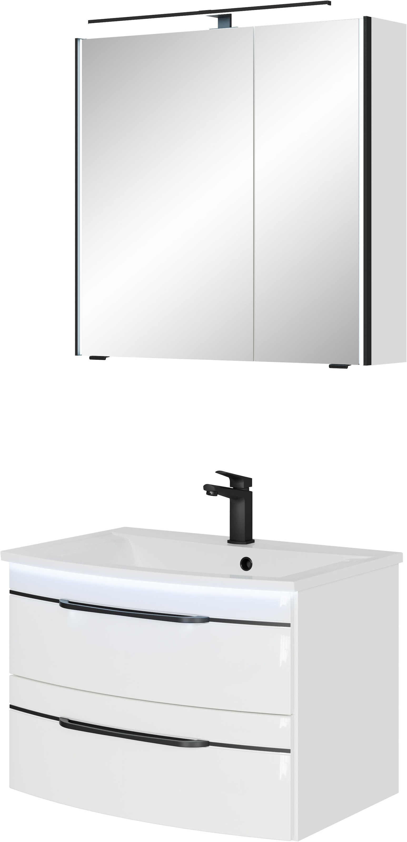 Saphir Badmöbel-Set »Serie 7045 2-teilig Mineralmarmor-Waschtisch mit LED-Spiegelschrank«, (Set, 2 St.), Badezimmer-Set 73,2 cm breit, inkl. Türdämpfer, 2 Türen, 2 Schubladen