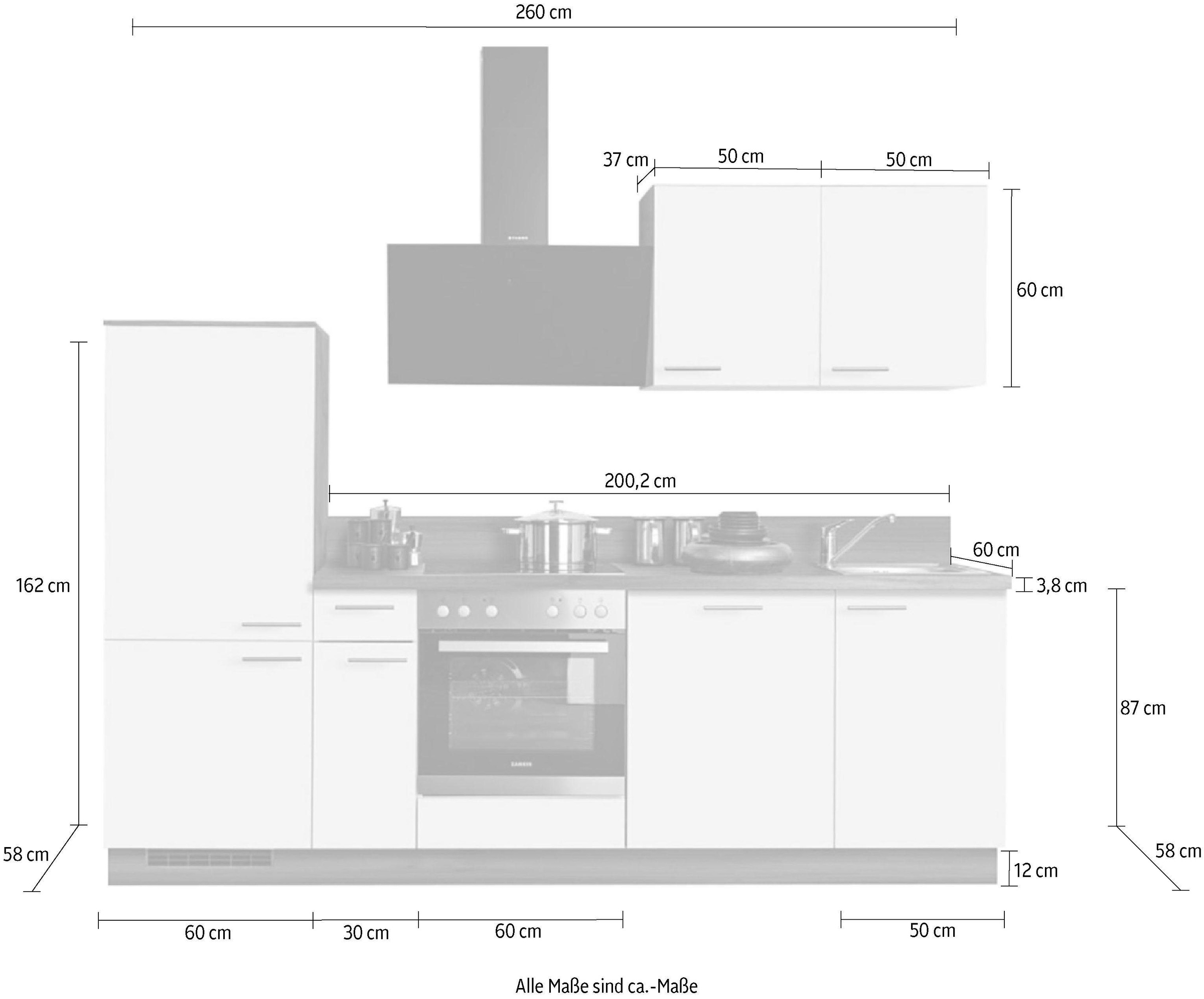 KOCHSTATION Küchenzeile »KS-Scafa, vormontiert, mit höhenverstellbaren Füßen, vormontiert, mit«, Soft-Close, wahl. mit E-Geräten inkl. Geschirrspüler, Breite 260 cm