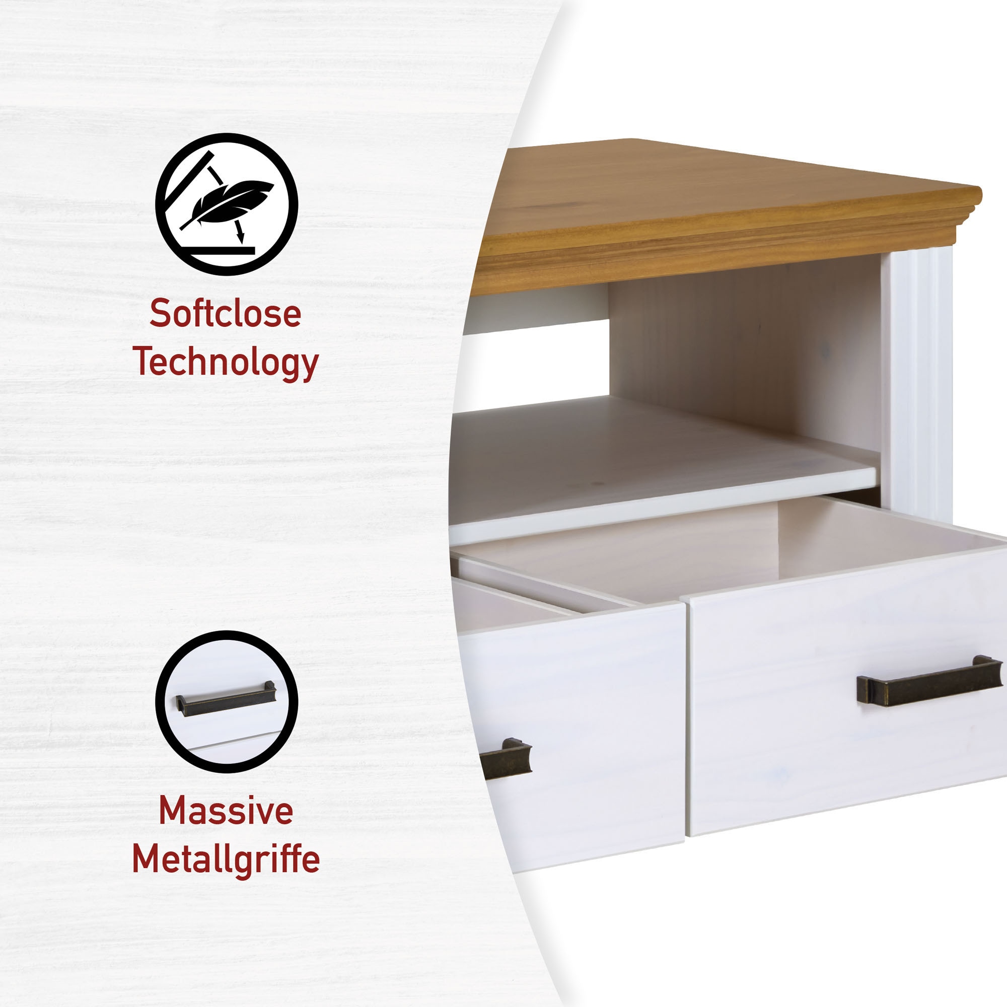 Inter Link TV-Schrank »Maluno« 1 Stk. tlg. Kiefer Massiv, Soft-Close, Stauraum, BxTxH: ca. 166,4 x 48 x 53,2 cm