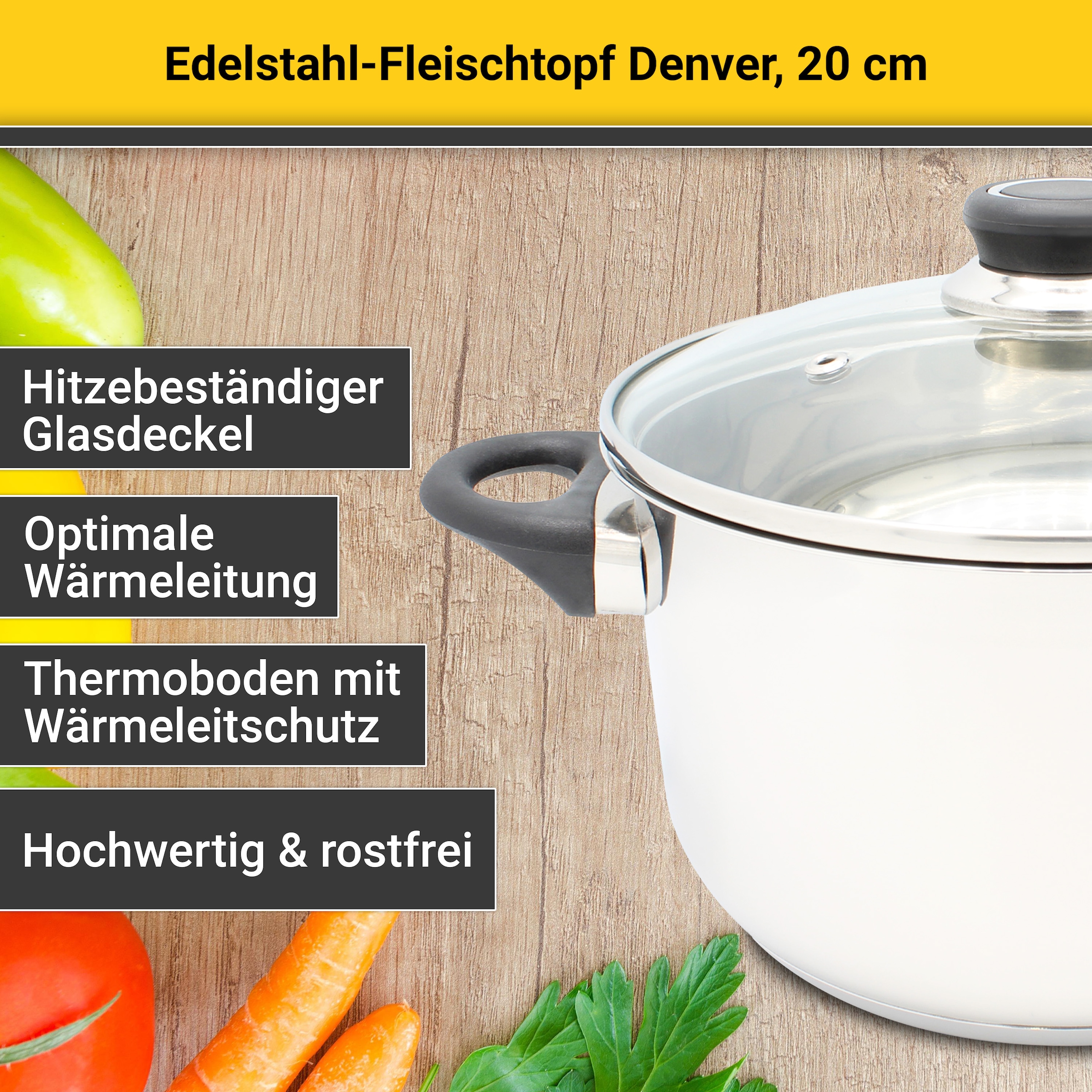 Krüger Fleischtopf »Denver«, Edelstahl, 3-Schichten-Thermoboden, Induktion