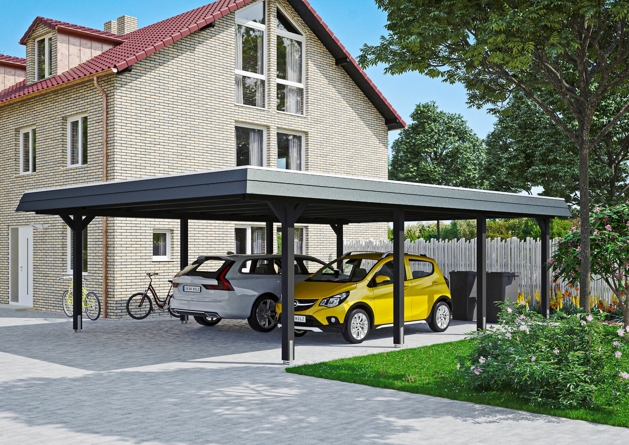 Skanholz Doppelcarport »Wendland« Massivholz 550 cm Anthrazit, schwarze Blende
