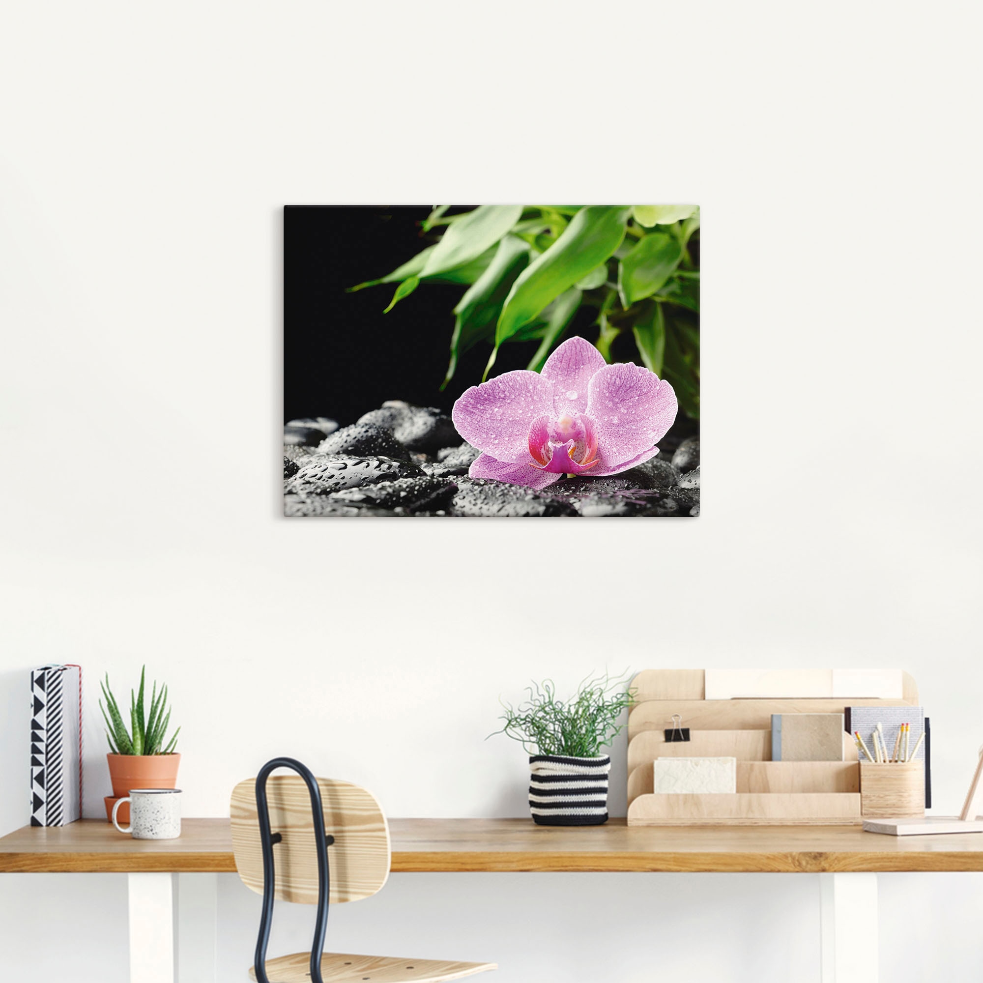 Artland Wandbild »Rosa Orchidee auf schwarzen Zen Steinen«, Blumen, (1 St.), als Leinwandbild, Poster in verschied. Größen
