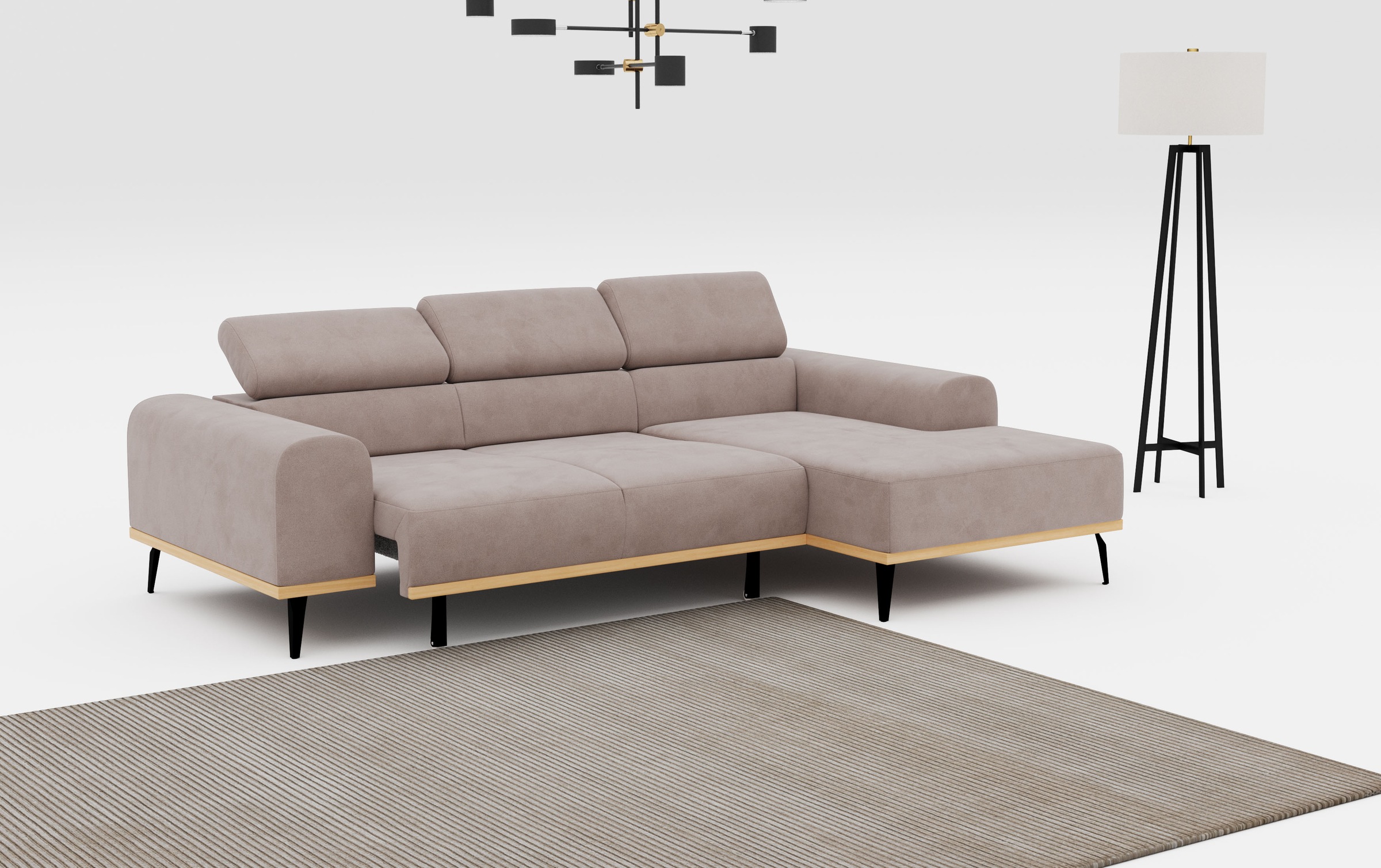 Places of Style Ecksofa »Carlo L-Form«, mit Kopfteilverstellung & Holz-Rahmenoptik, wahlweise Relaxfunktion