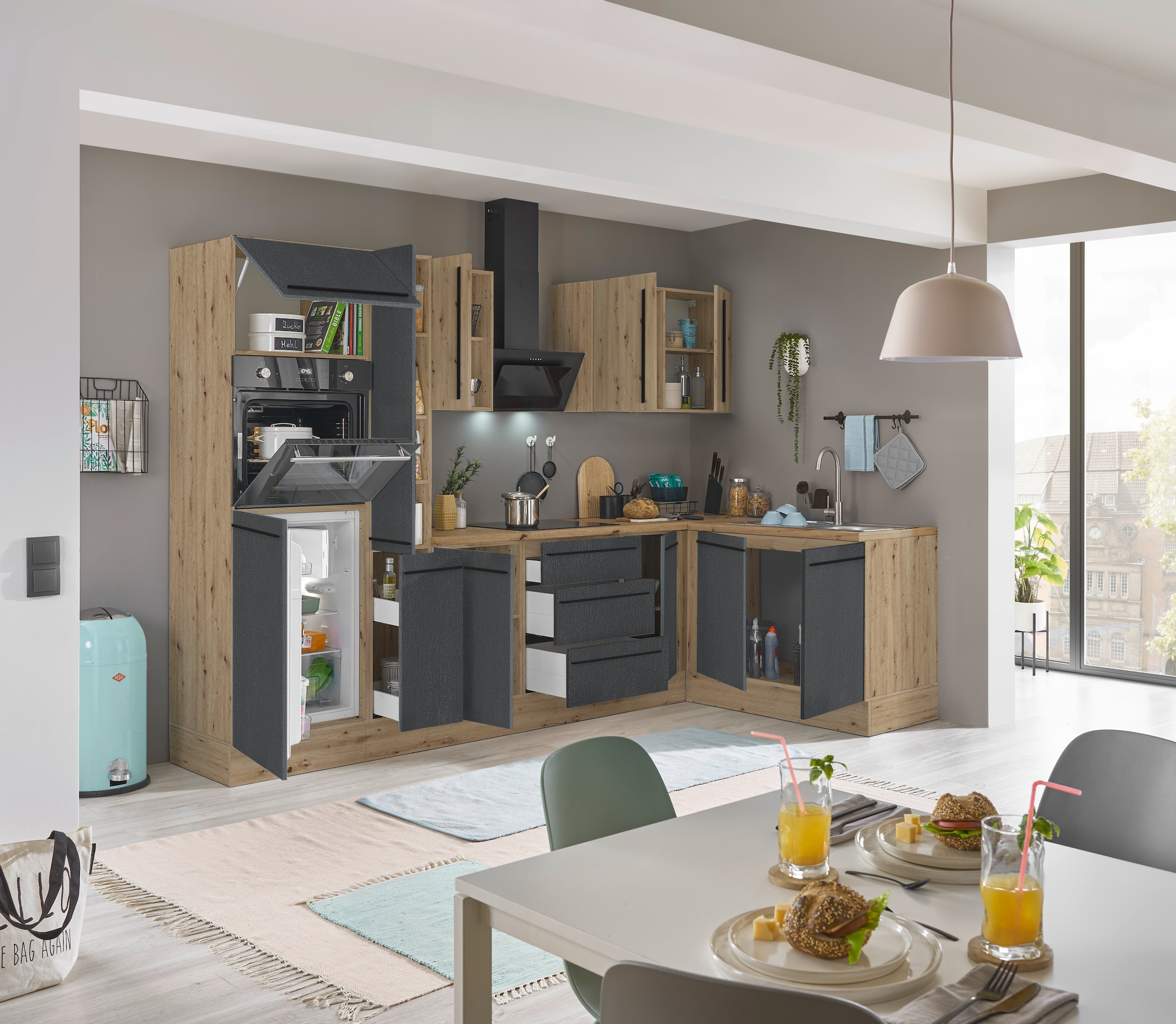 KOCHSTATION Winkelküche »Florida, Stellbreite 300x165 cm«, wahlweise mit E-Geräten, mit Softclose für Türen und Schubkästen