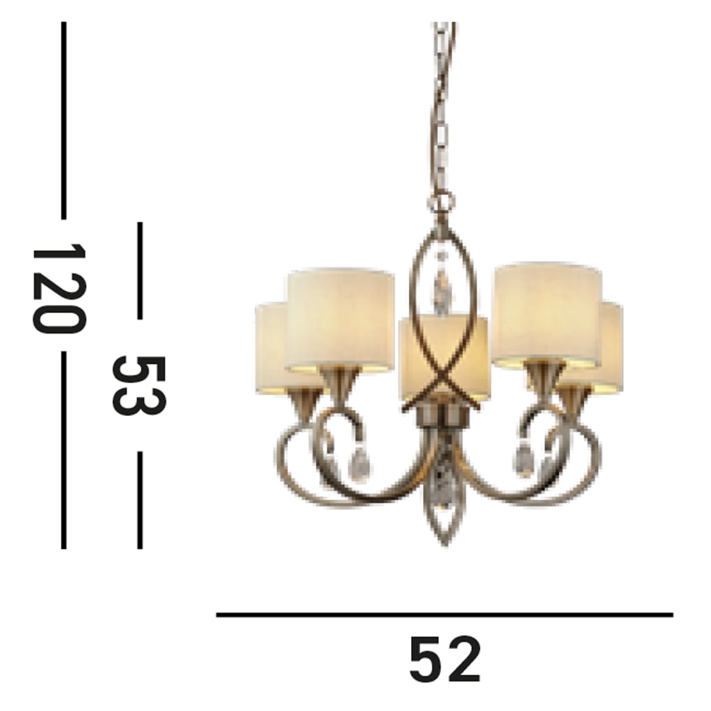Searchlight Kronleuchter »Alberto 5Lt Pendant - Antique Brass, Crystal & Linen Shade« E14 1 Stk.