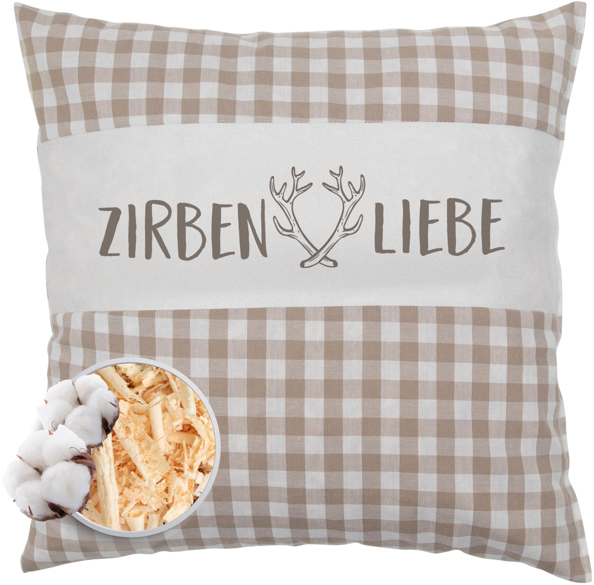 herbalind Duftkissen »als Geschenk 30x30 in braun Dekokissen Zirbenliebe mit Reißverschluss«, (1 St.), 100% Zirbenholzflocken und Baumwolle Handmade in Germany